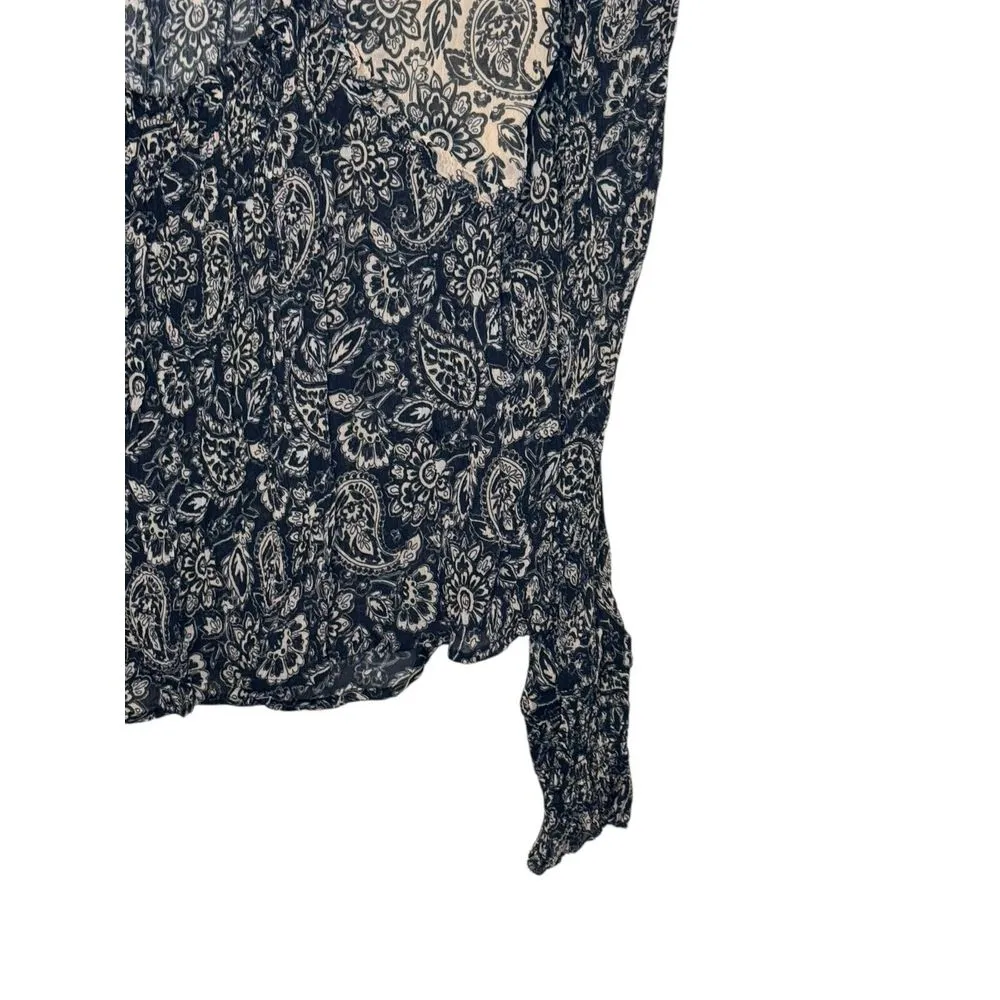 Boden Women's Top Ruffle‎ Georgette Round Neck Swing Paisley Blouse Black Sz. 10 - Image 8