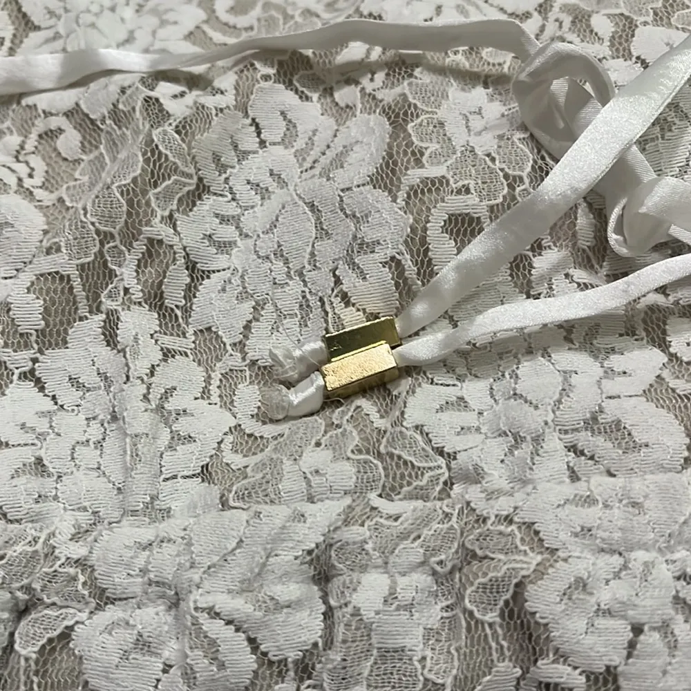 Women’s Dress 👗 Fit & Flare White Lace Sleeveless 2X Nude lining Satin Belt Tie - Image 13