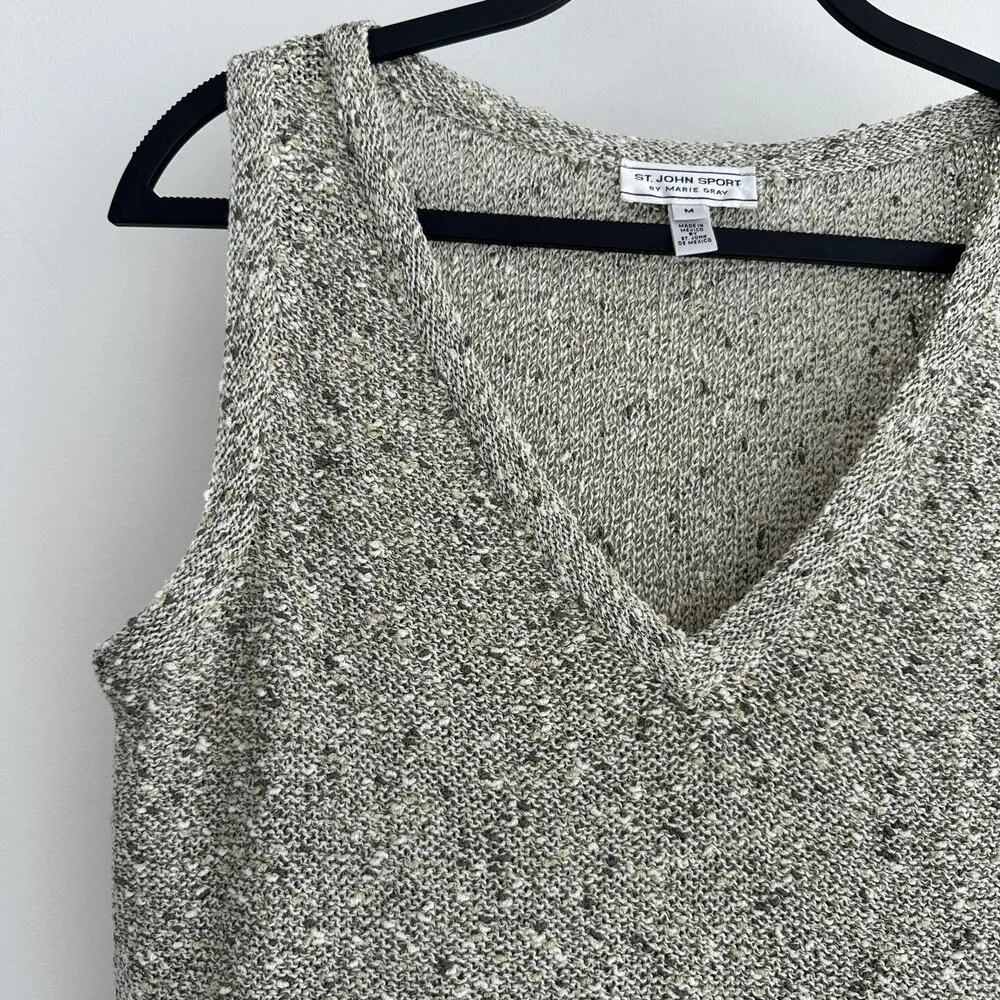 St John Sport Sweater Vest Womens Medium Gray Textured Knit Wool Boucle Tank Top - Image 2
