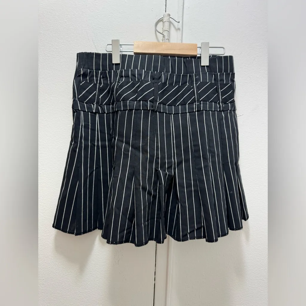 Y2K vintage like an angel pin stripe double belted mini skirt black small - Image 3