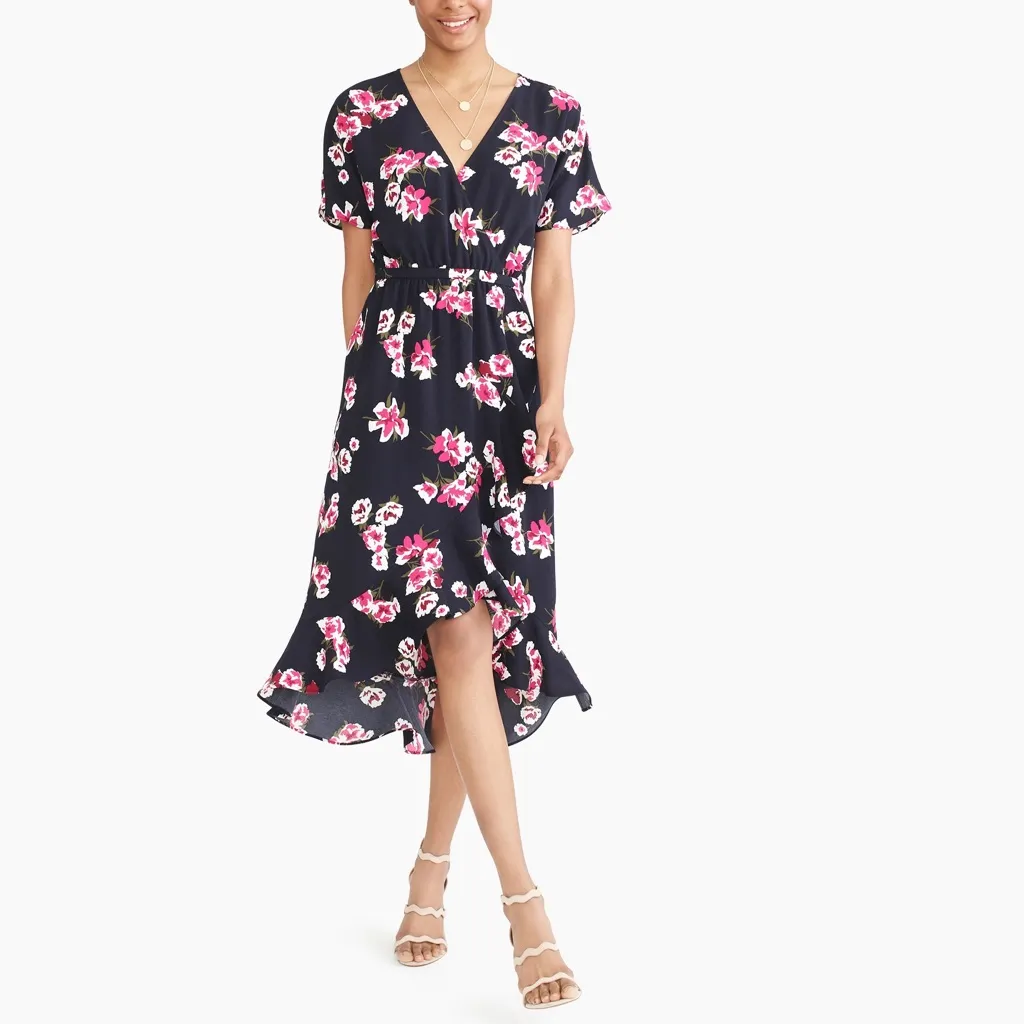 J. Crew Floral Ruffle Faux Wrap Midi Dress size M Medium L2340 - Image 13