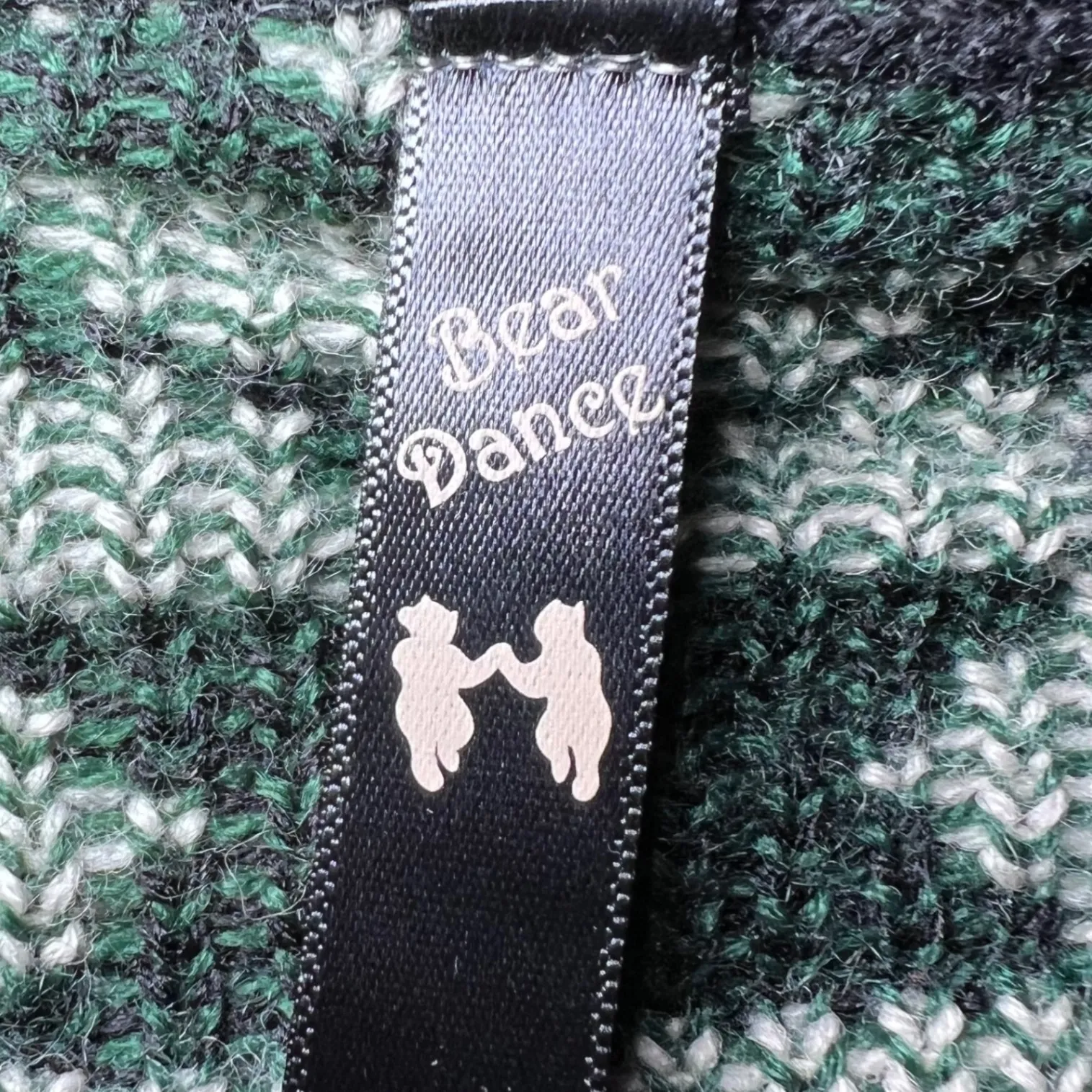 Bear Dance Cardigan Sweater Womens Small Green White Black Patterned Aztec - Image 6