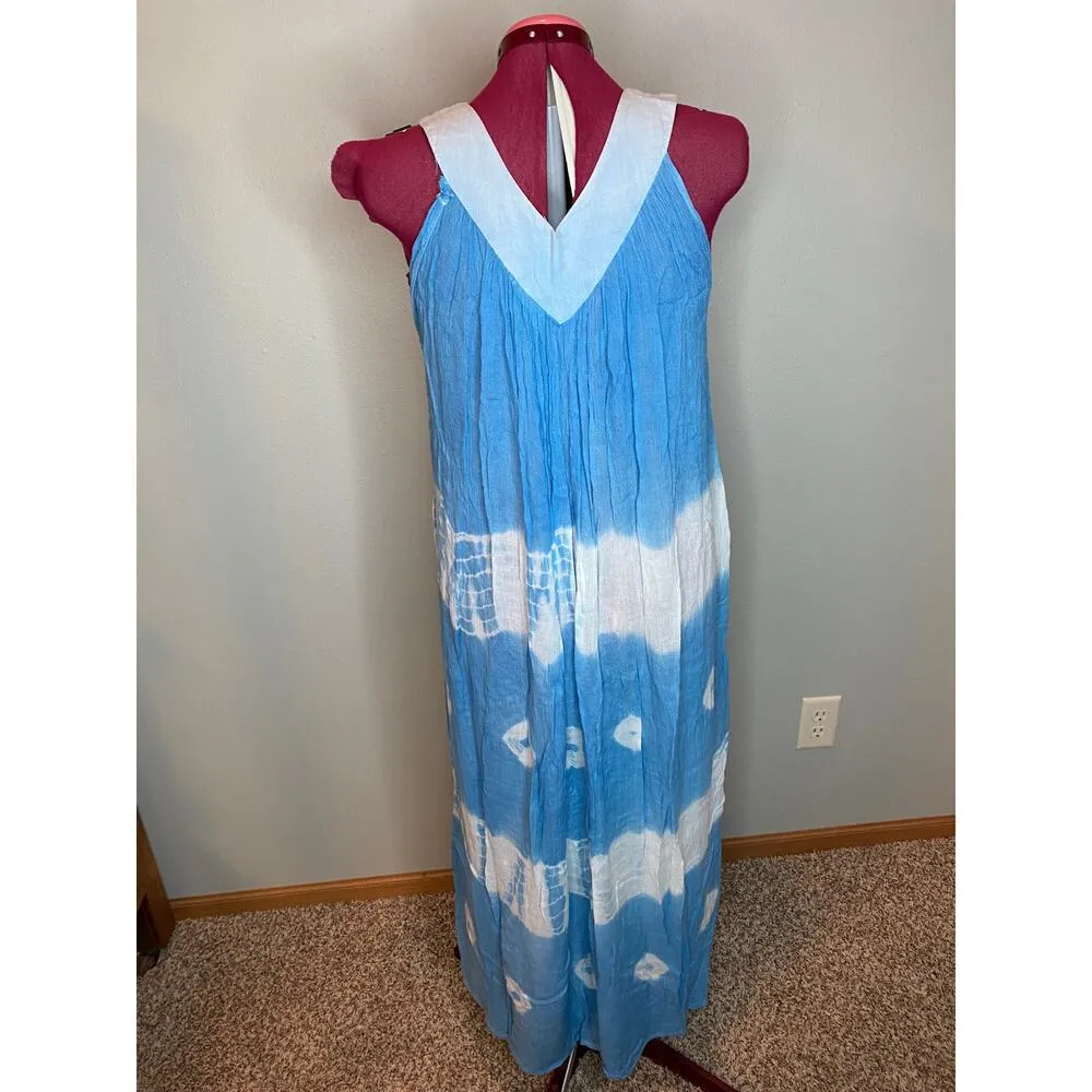 Sun dress tie dye muu muu boho blue white Size 1X - Image 4