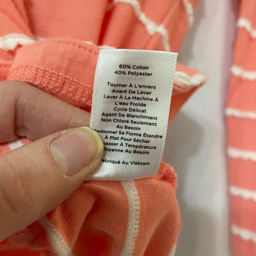 Talbots Coral 3/4 Sleeve Scalloped Stripe Top Womens S Coquette Spring Shirt - Image 4