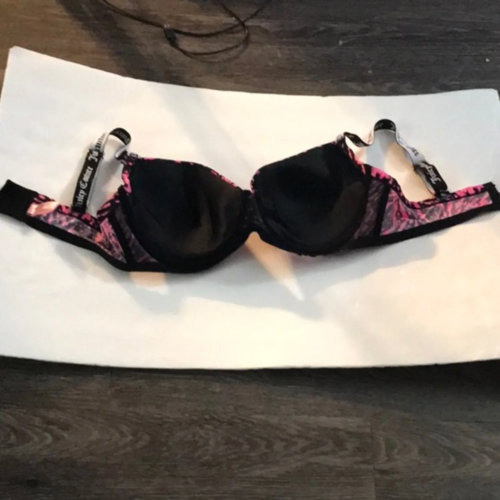 Juicy Couture Pink/Black Tie Dye Print Bra 40C Plus Size Coquette Girl Dopamine - Image 3