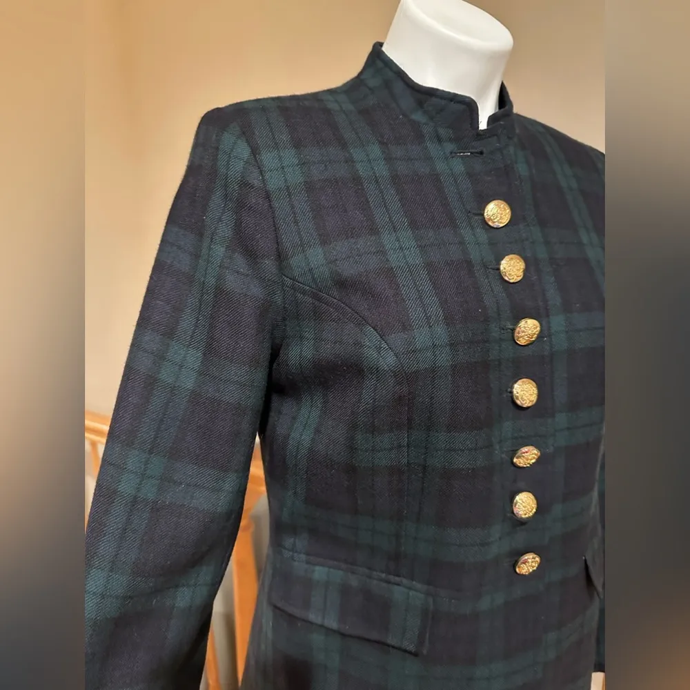 Talbots Green Navy & Black Watch Tartan Plaid Gold Buttons With Pockets Sz 8P. - Image 6