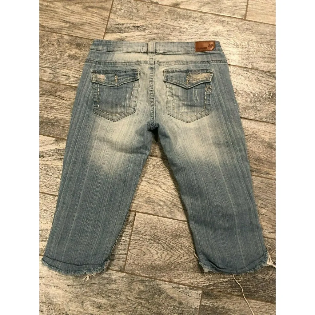 Vigoss Denim Jeans 5 Junior Back Flap Pockets Distressed Crop Capri Boho‎ Hippie - Image 3