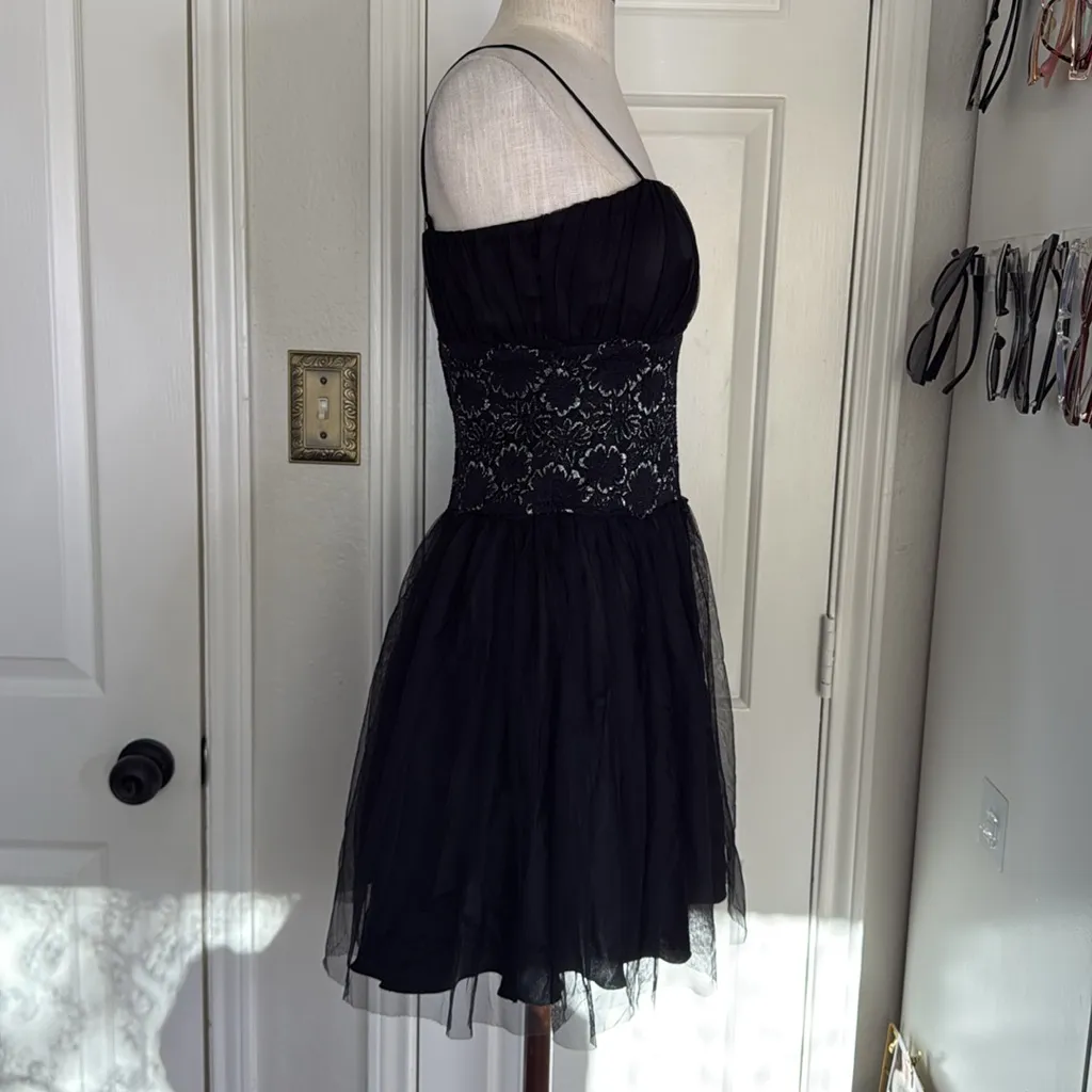 Y2k vintage Tuelle lace waist fit and flare mini dress gothic Black Size M - Image 11