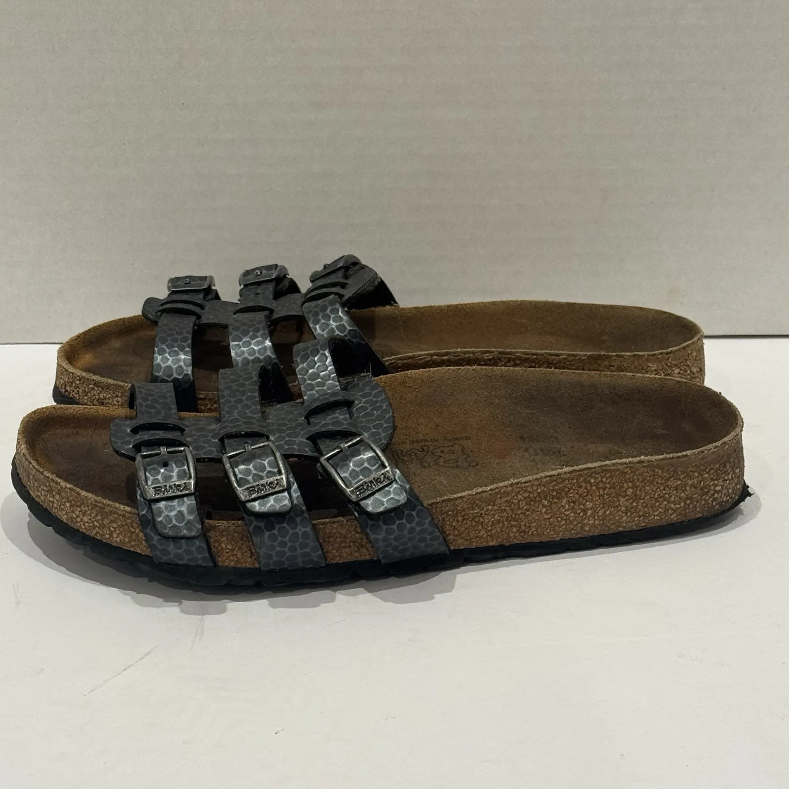 Birkie Birkenstock Florida 3 Strap Slip On Sandal Silver Gray Womens 6 - Image 5