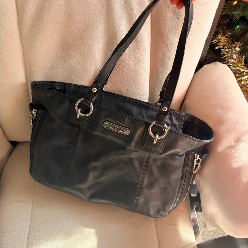 Vintage Coach Black Gallery Leather Tote F19252 Purse Silver East West bag - Image 2