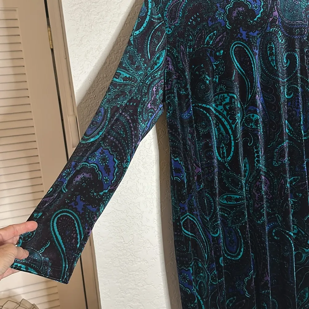 Tiana Black Purple Goth Paisley Velvet Shift Dress Long Sleeve XL Whimsigoth Size 16 - Image 3