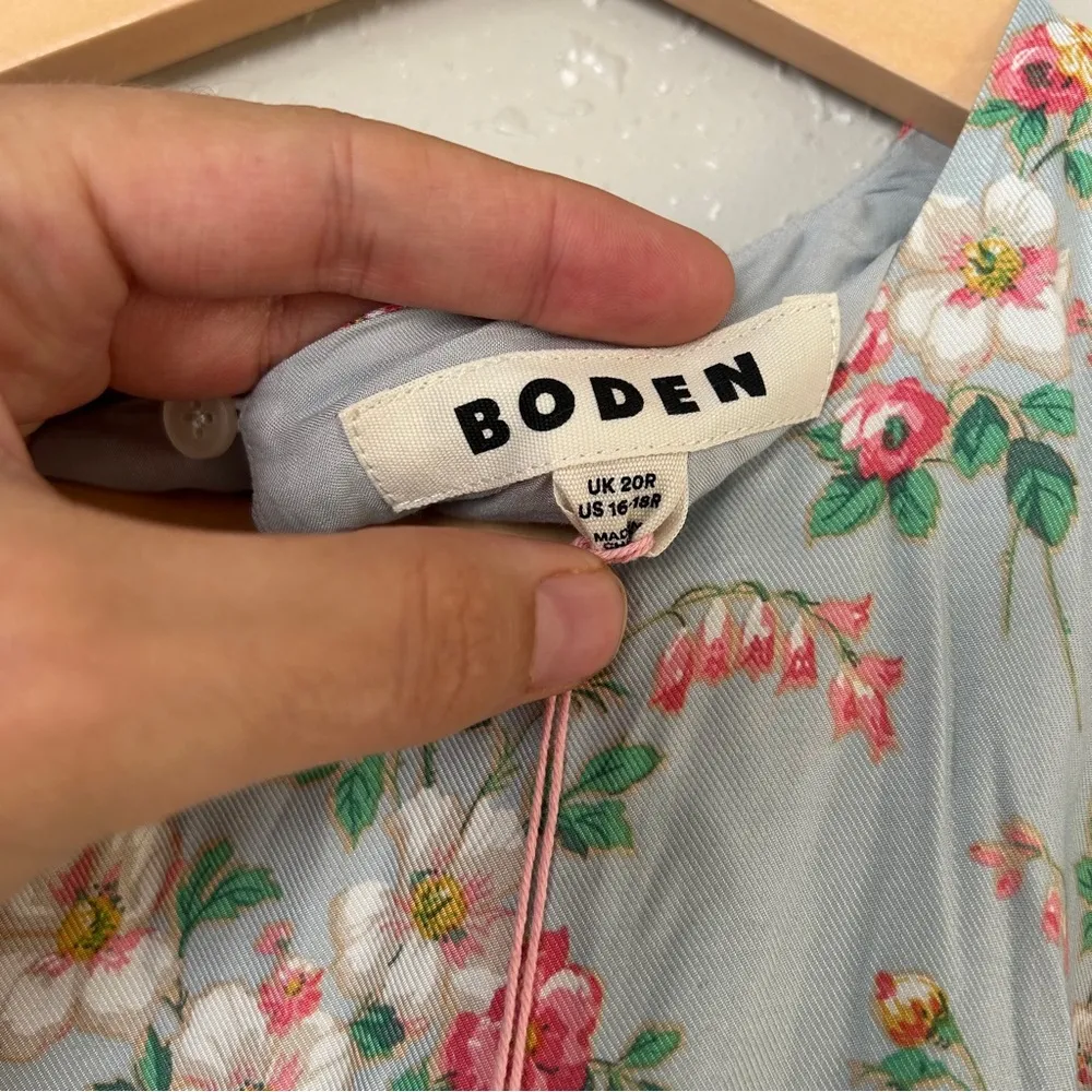 NWT Boden Floral Sleeveless Midi Dress Fit N Flare Pastel Spring Casual Formal Blue Size 16 - Image 6