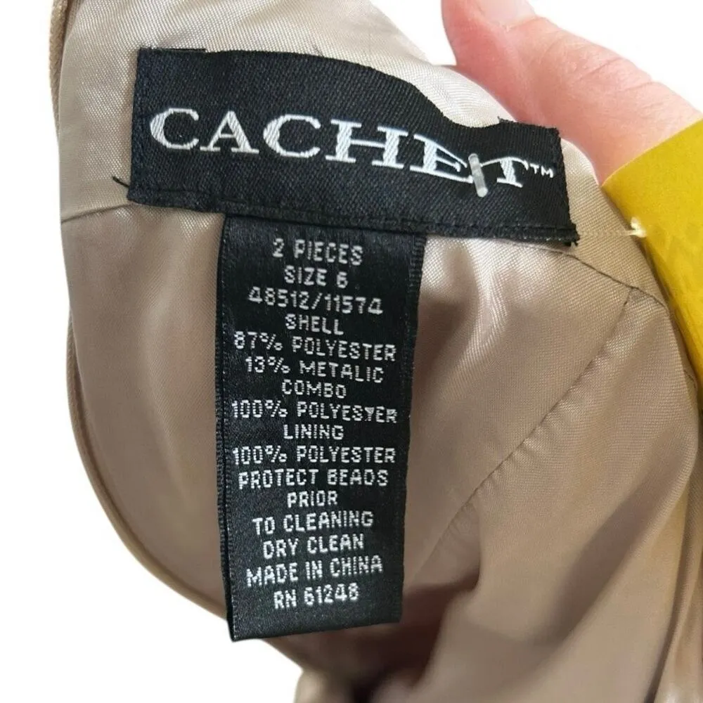 Vintage Y2K Cachet Women's Full Length Formal Champagne Brocade Beaded sz 6 NWT - Image 4