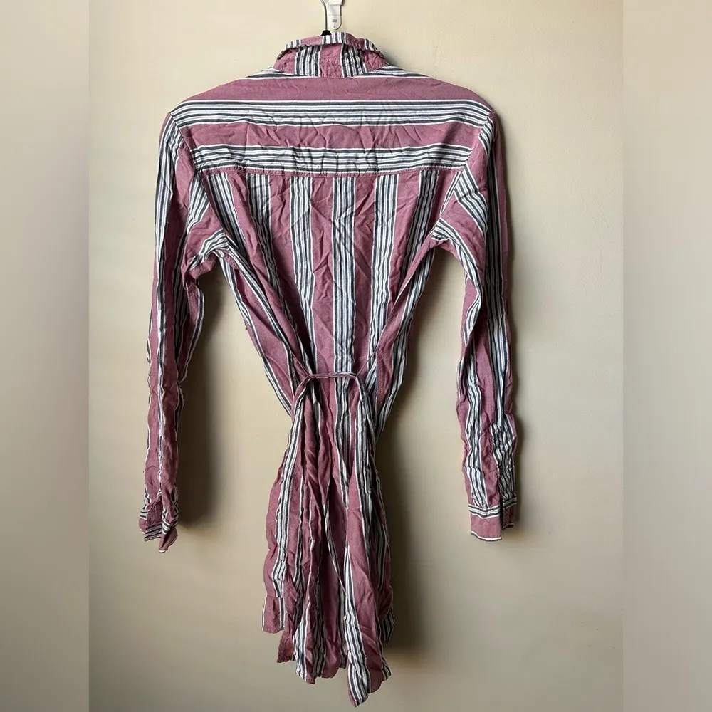 Abercrombie & Fitch Women’s Pink Gray Striped Long Sleeve Belted Dress Small - Image 6
