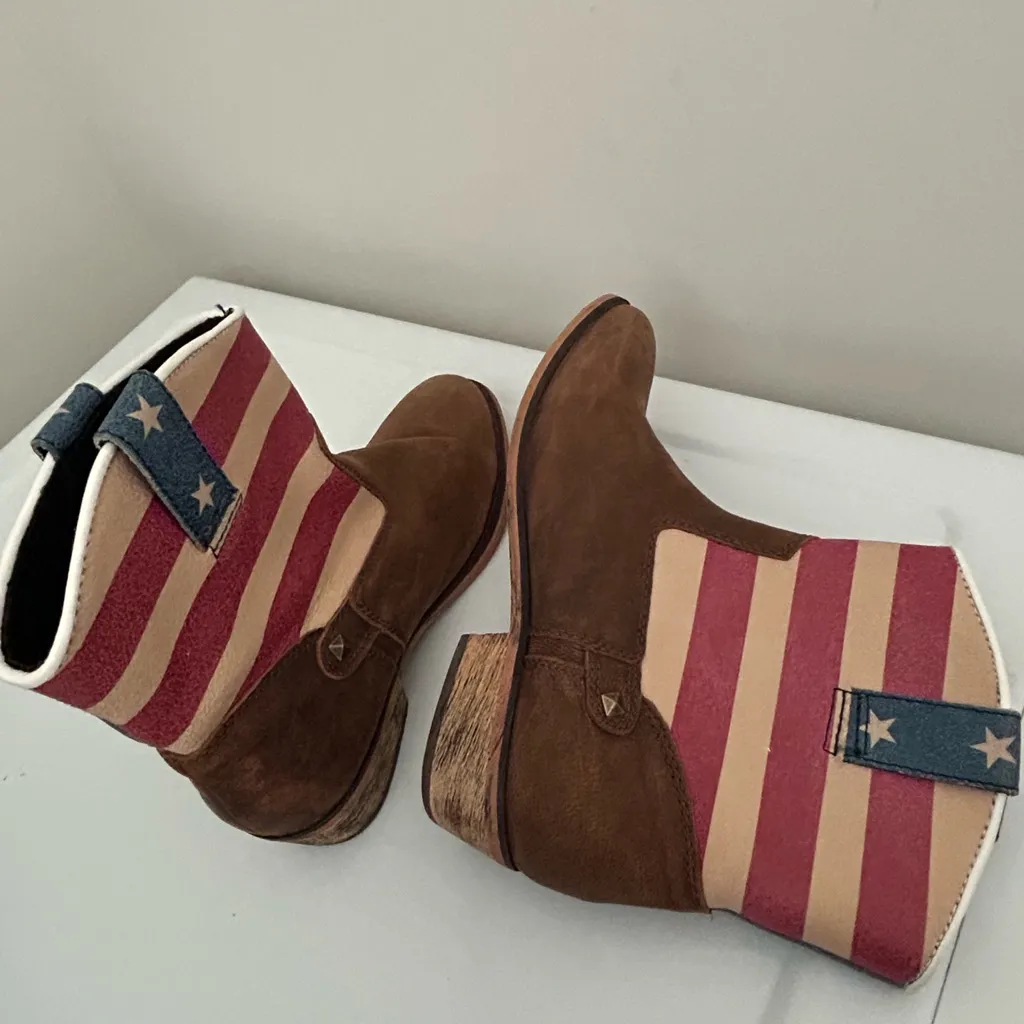 Sterling River American Flag Boots Brown Red Blue Size 8 - Image 2