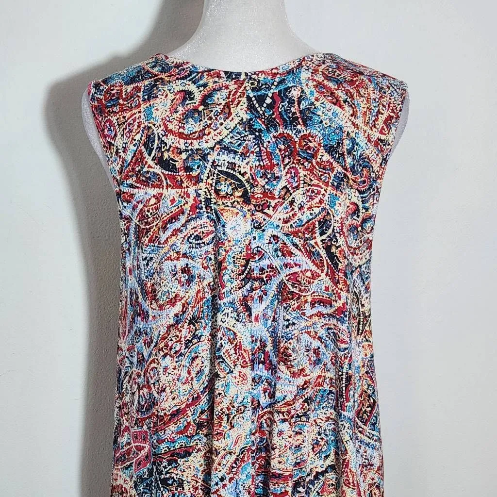 Cynthia Rowley Red and Blue Paisley Mini Shift Dress Size Medium Paisley Dress - Image 6