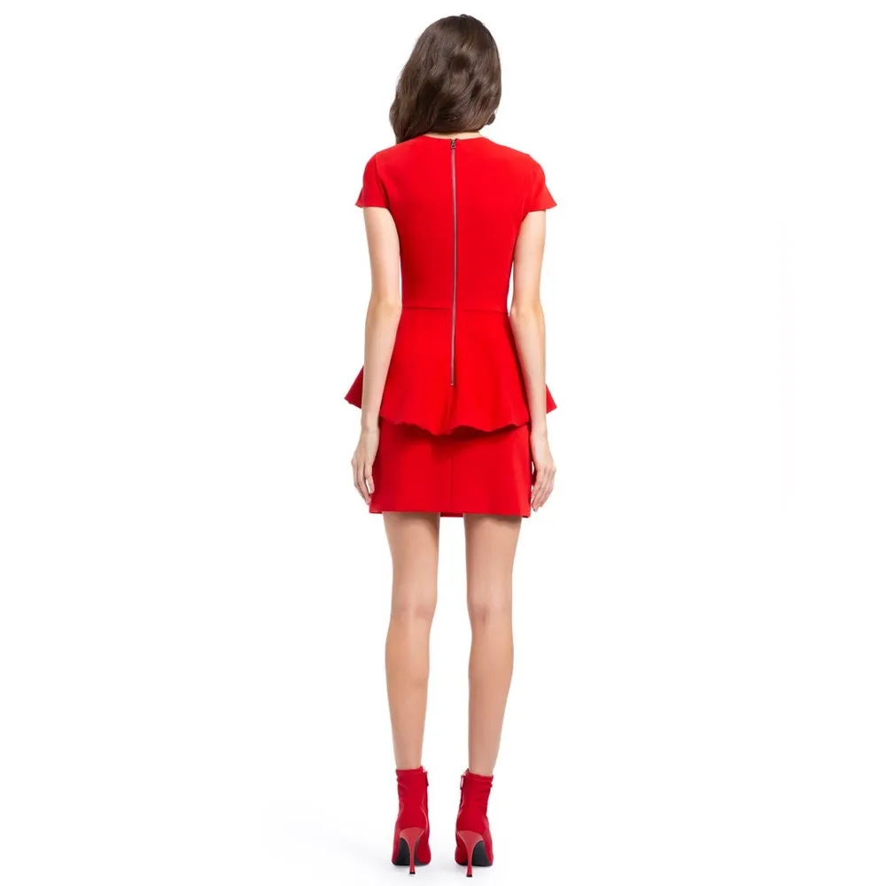 Alice + Olivia Ember Peplum Fitted Dress in Cherry Size 8 Mini Cap Sleeve Red - Image 2
