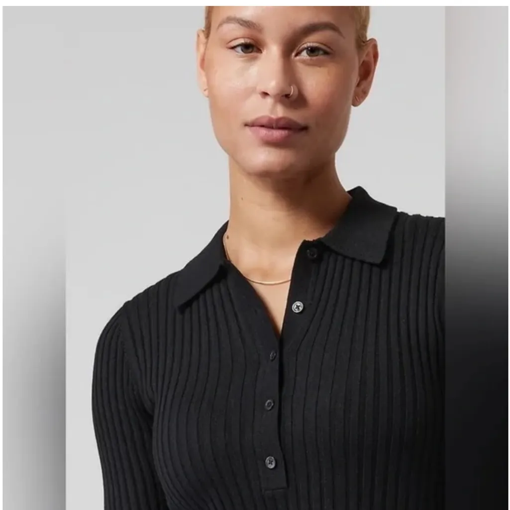 Athleta Sweet Bay collar Henley Sweater in Black Stretchy NEW W2000 Plus Size 3X - Image 2