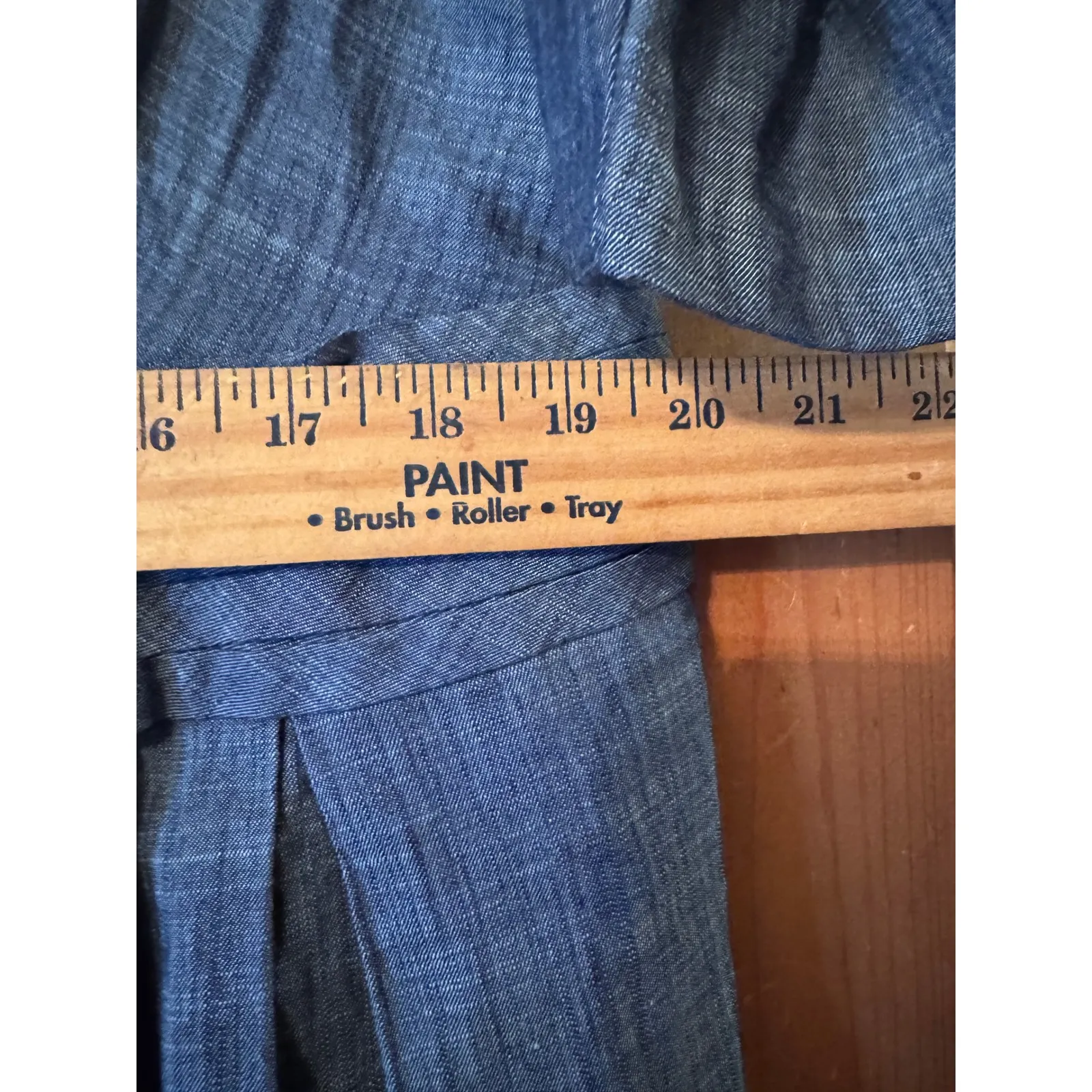 eShakti Chambray Denim Shirtdress 100% Cotton Pleated Fit & Flare POCKETS Modest - Image 5