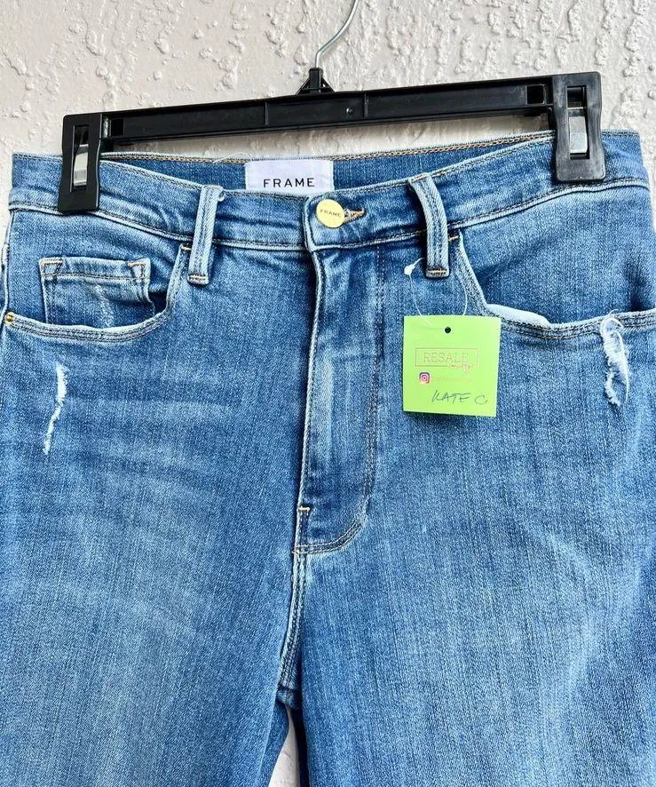 Frame High Rise Ly Sylvie Slender Straight Leg Jeans Denim Blue Women's Size 28 - Image 4