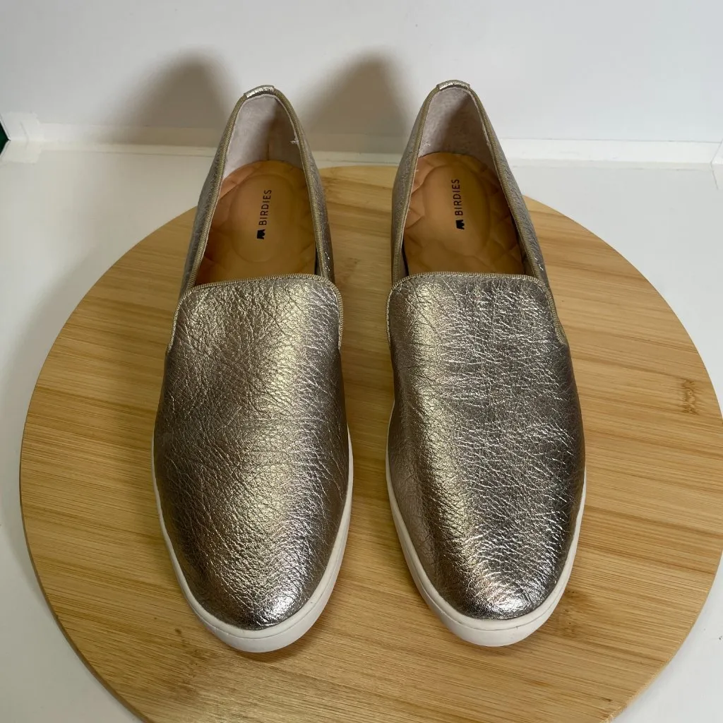 BIRDIES Women 8.5 Gold Metallic The Swift Leather Slip On Sneaker Loafers - Image 6