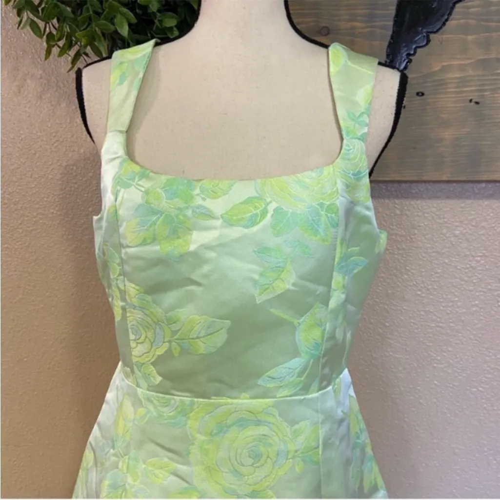 Lulus Brighter Side Light Green Floral Satin Jacquard Mini Dress Size M - Image 8