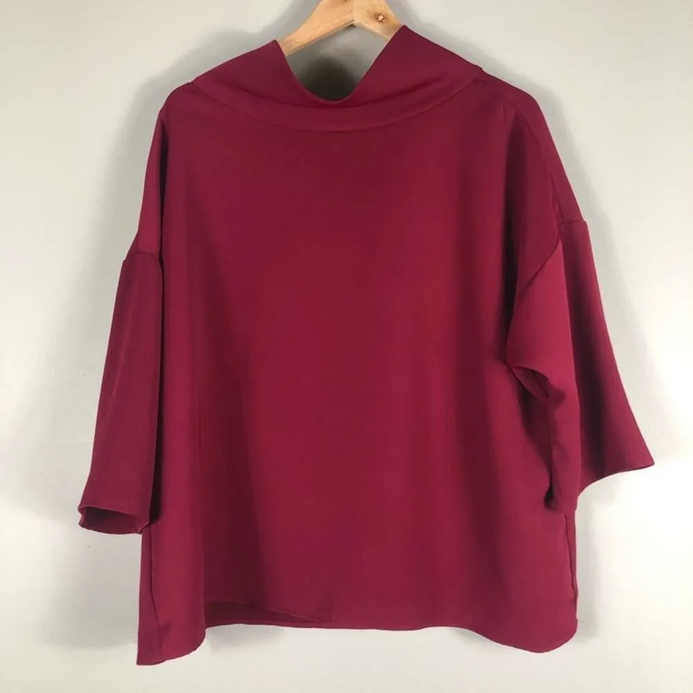 Chico's Chico’s Red 3/4 Sleeve Solid Oversized Mock Neck Knit Blouse - Image 2