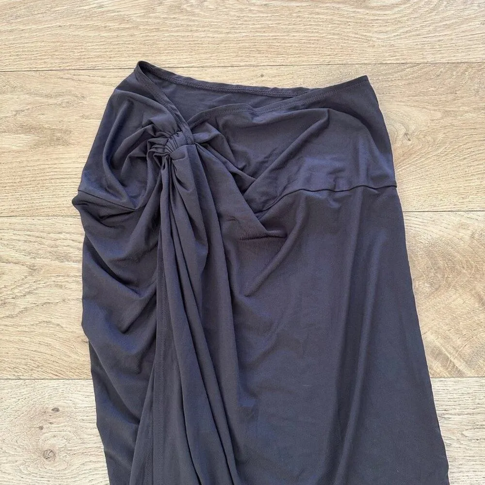 Showpo - Lalisa Draped Side Split Midi Skirt in Chocolate Brown/Black - Image 2