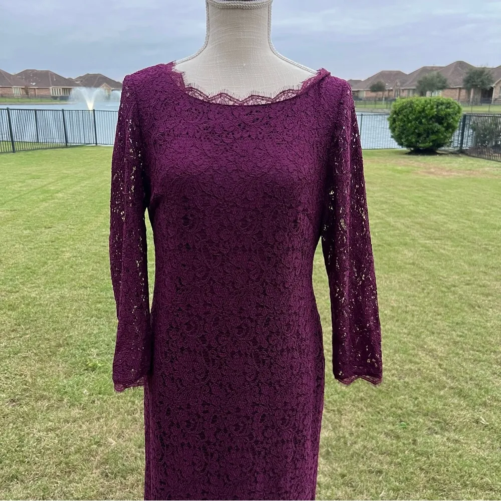 Adrianna Papell Burgundy Column Lace Gown - Image 3