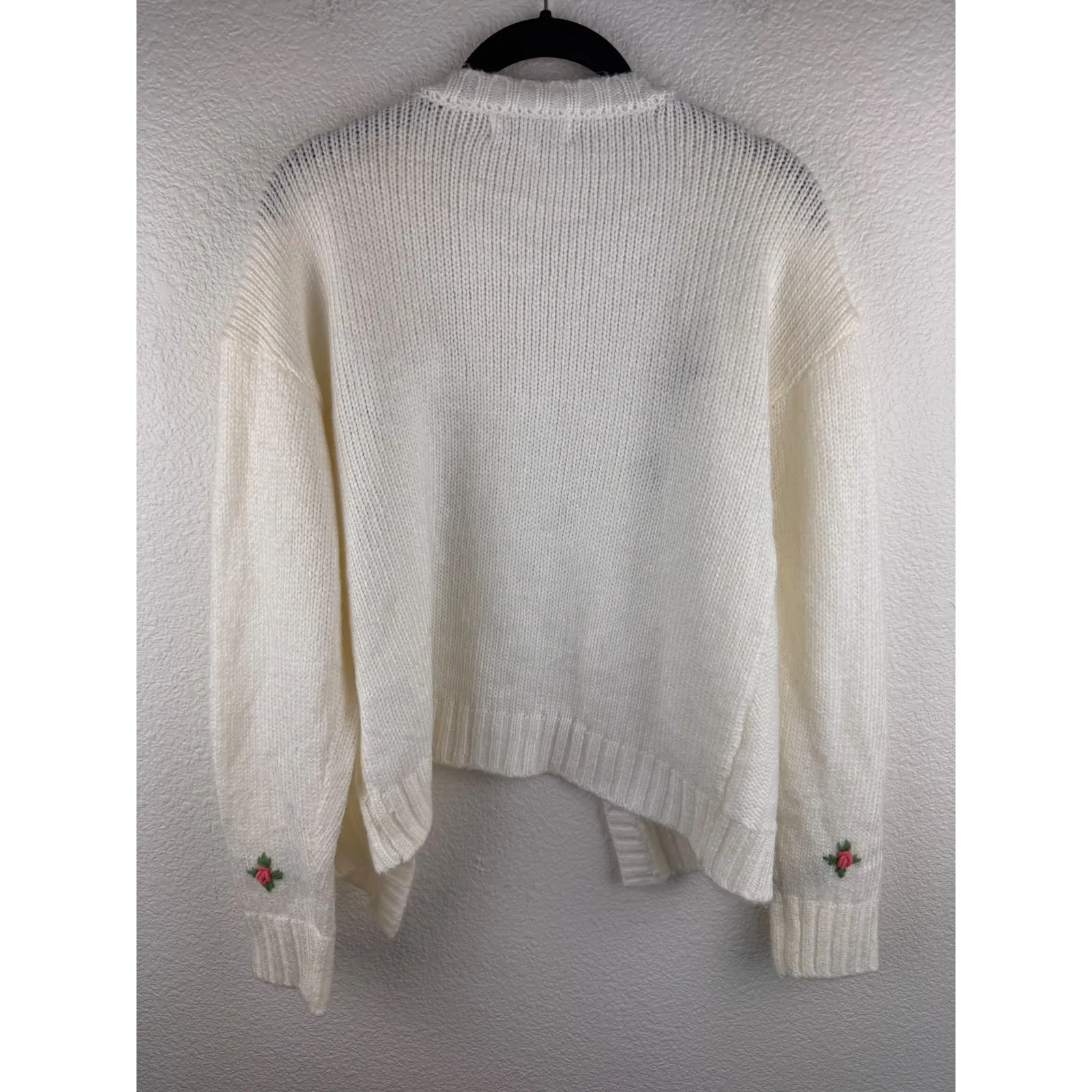 Hazel Moon Embroidered Cable‎ Knit Cardigan Sweater Womens L Vintage Cottagecore White Size undefined - Image 4