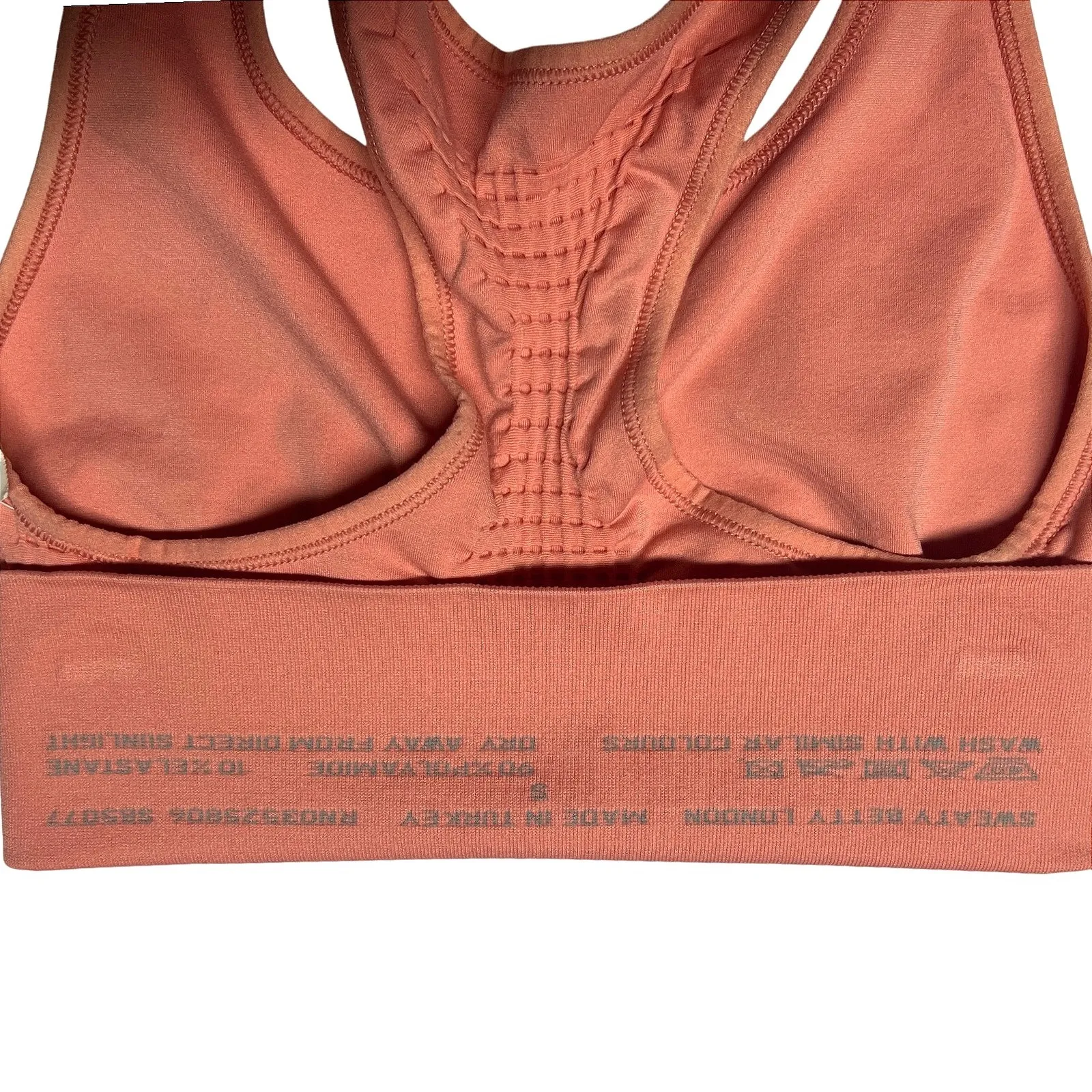 Sweaty Betty Stamina Longline Sports Bra Small Coral Pink Seamless Racerback EUC - Image 5