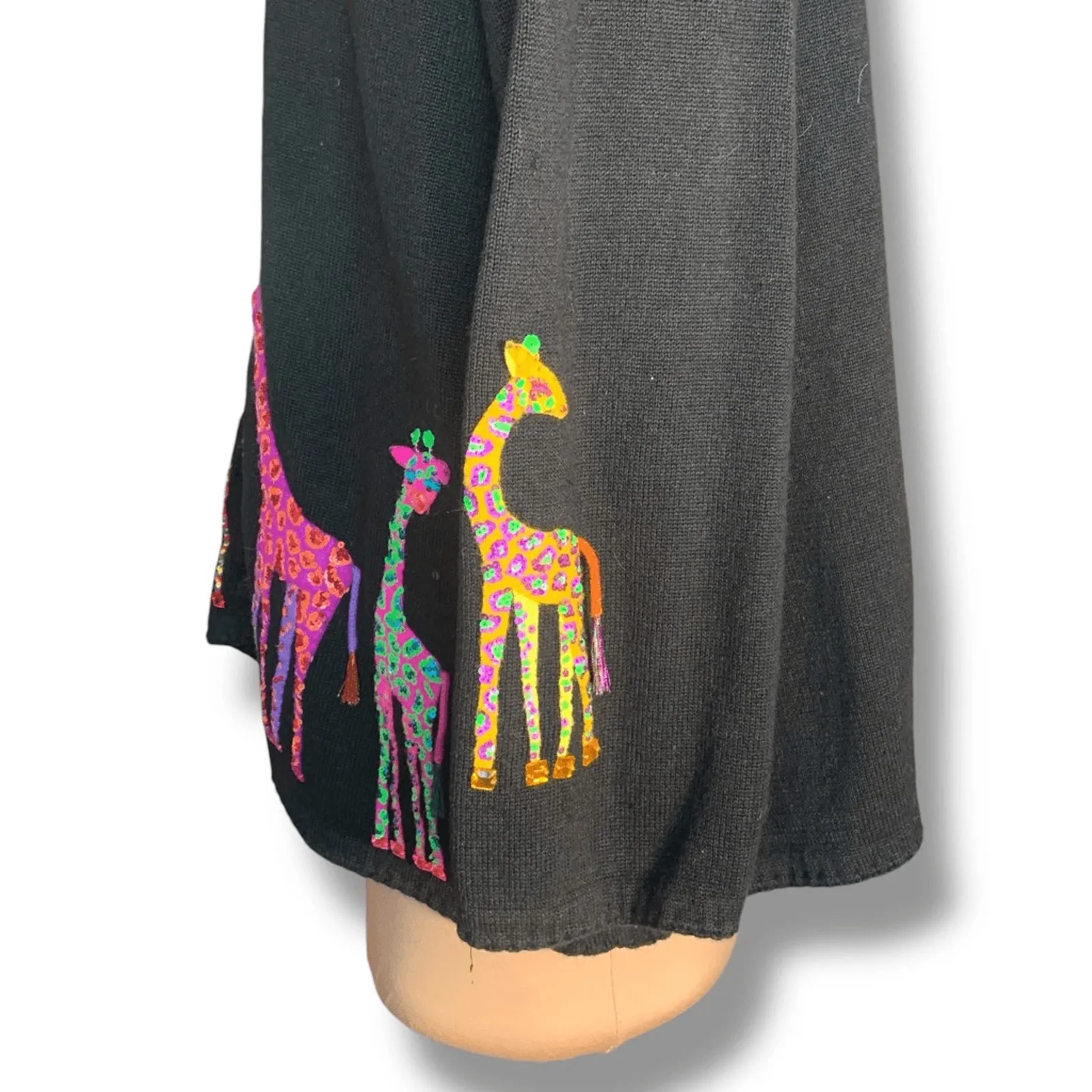 Vintage Michael Simon Giraffe Cardigan Black Embroidered Animal Print Sweater Size 3X - Image 4