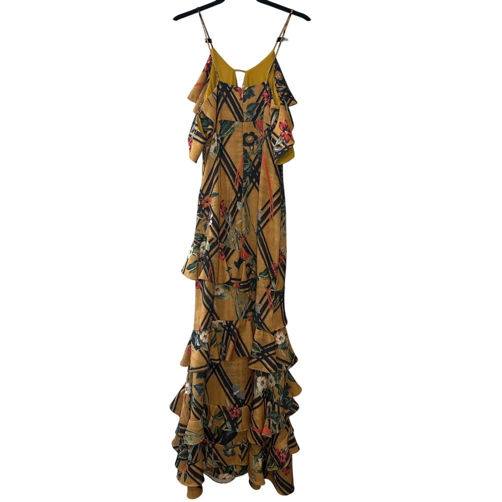 PatBO Moana Ruffle Floral Maxi Dress Tiered Size 4 Yellow - Image 4