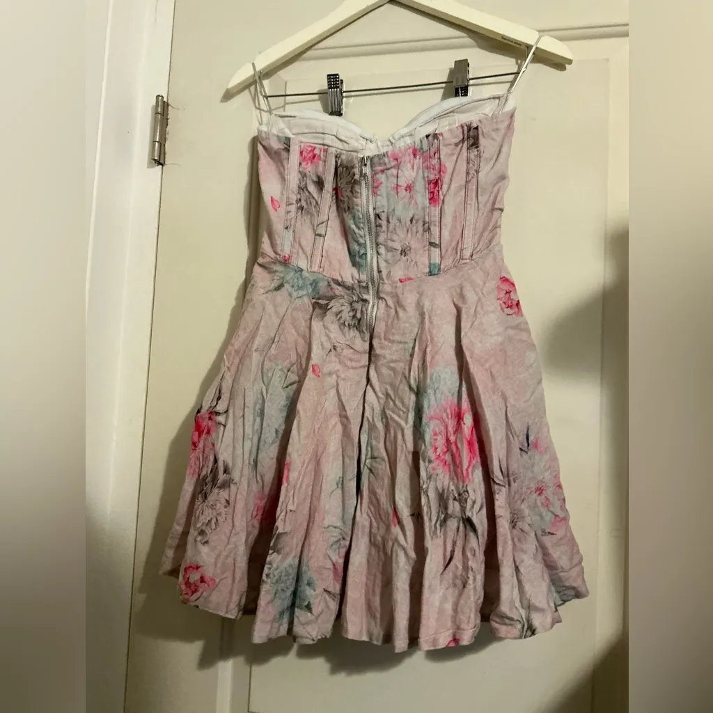 Bardot Adeline Mini Strapless Pink Floral Coquette Corset Dress Fairy Feminine - Image 4