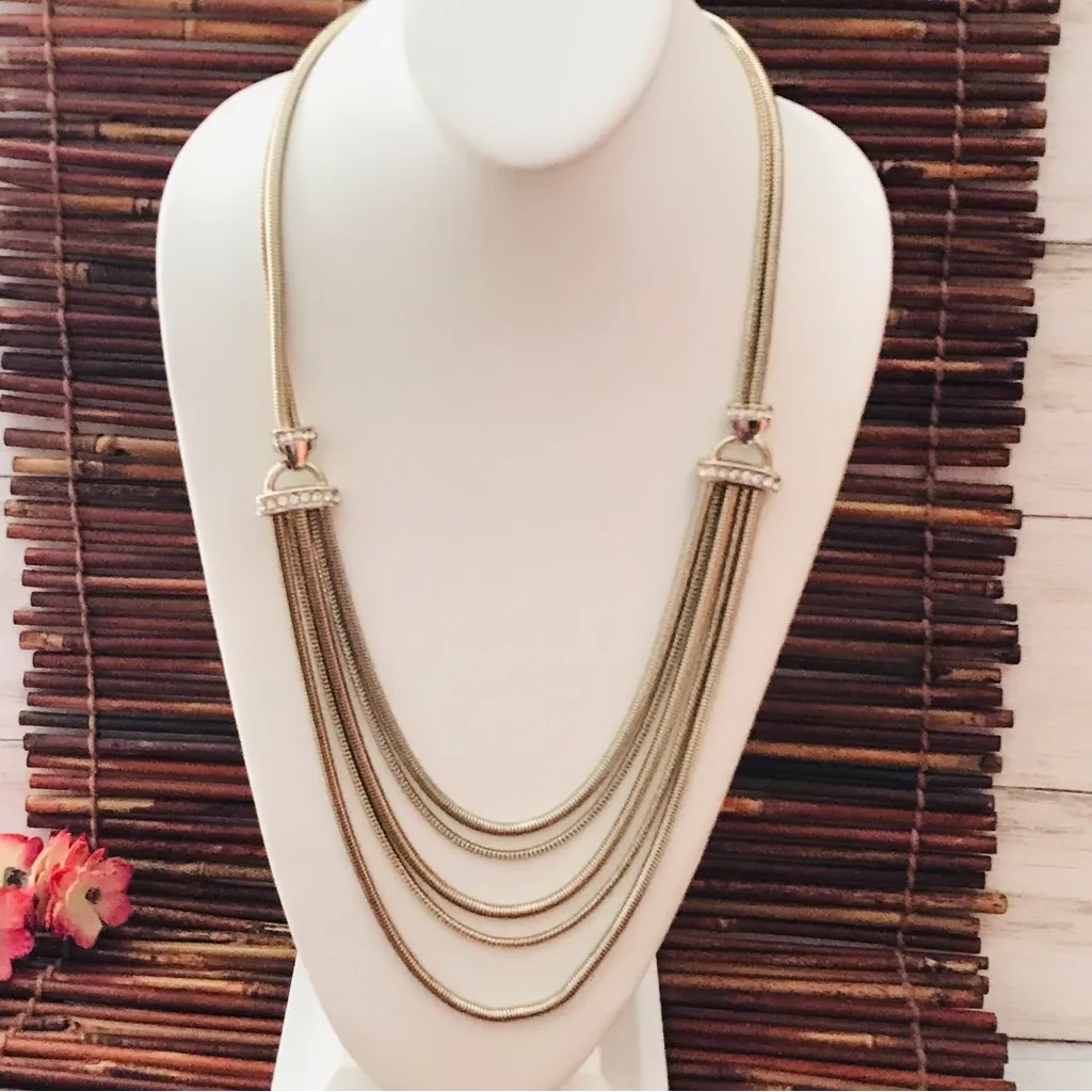 White House Black Market Long Gold Tone Necklace with Crystals - Image 2