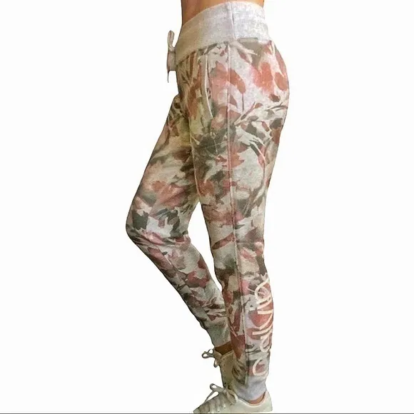 Calvin Klein Gray Pink Floral Joggers Loungewear Pants Logo Gray Pink Size Large - Image 2