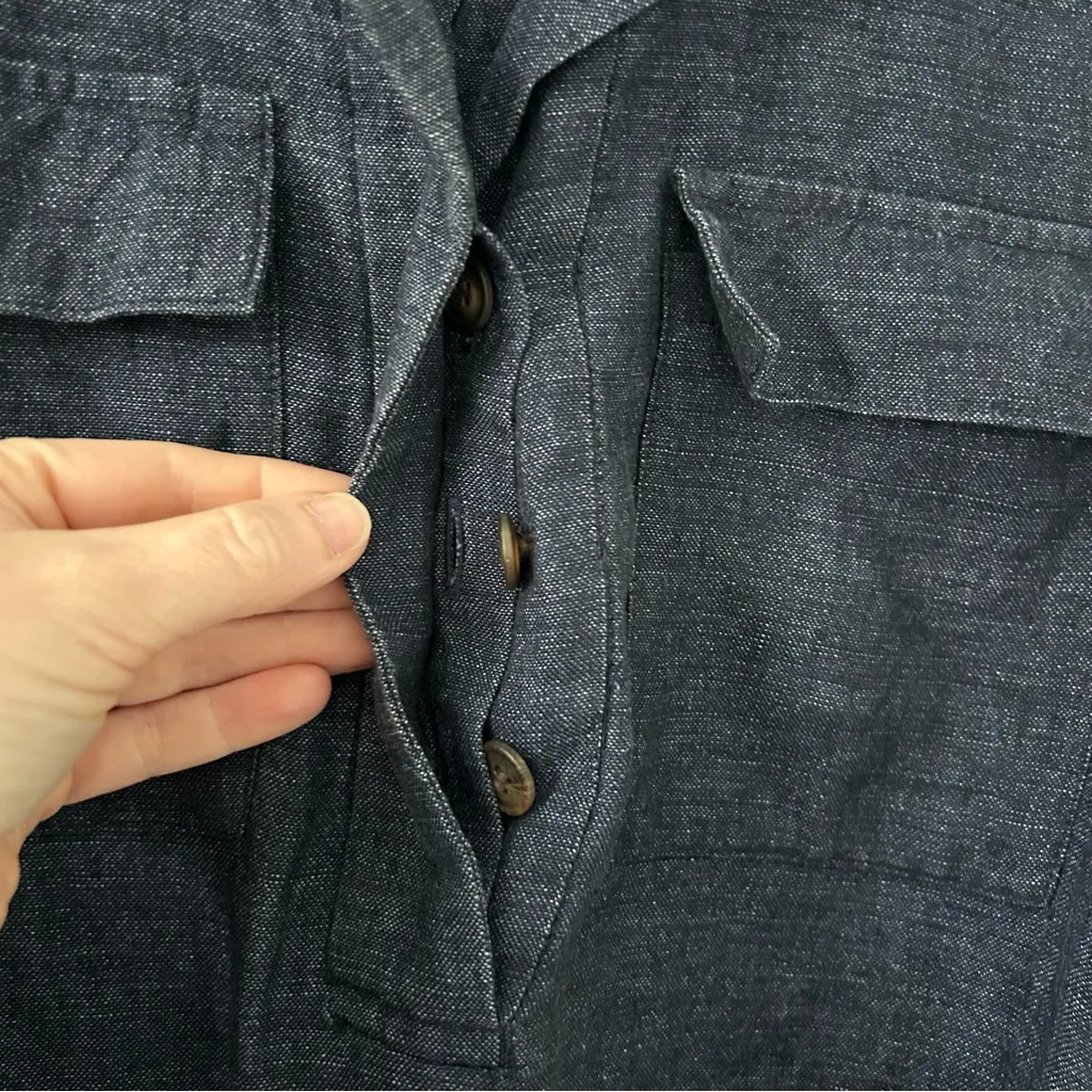 Whistles Dark Denim Easy Linen Belted Short Sleeve V Neck Shirt Dress 8 Blue - Image 6