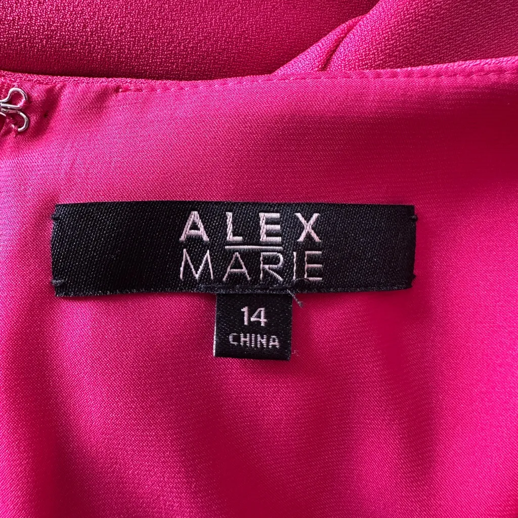 Alex Marie Vibrant Pink Midi Dress with Ruffle Sleeves Size 14 - Image 3