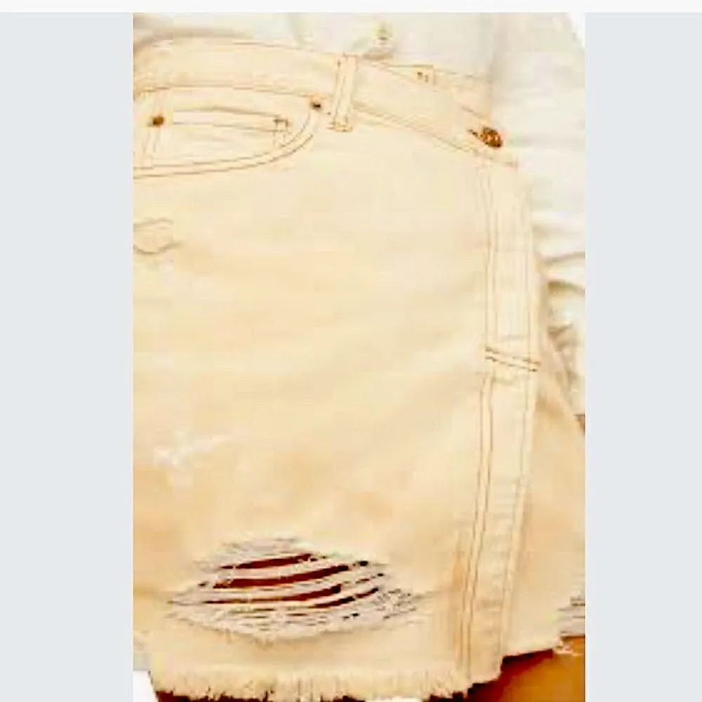 Free people Parker distressed wrap skirt SIZE 27 color butter cream NWT - Image 2