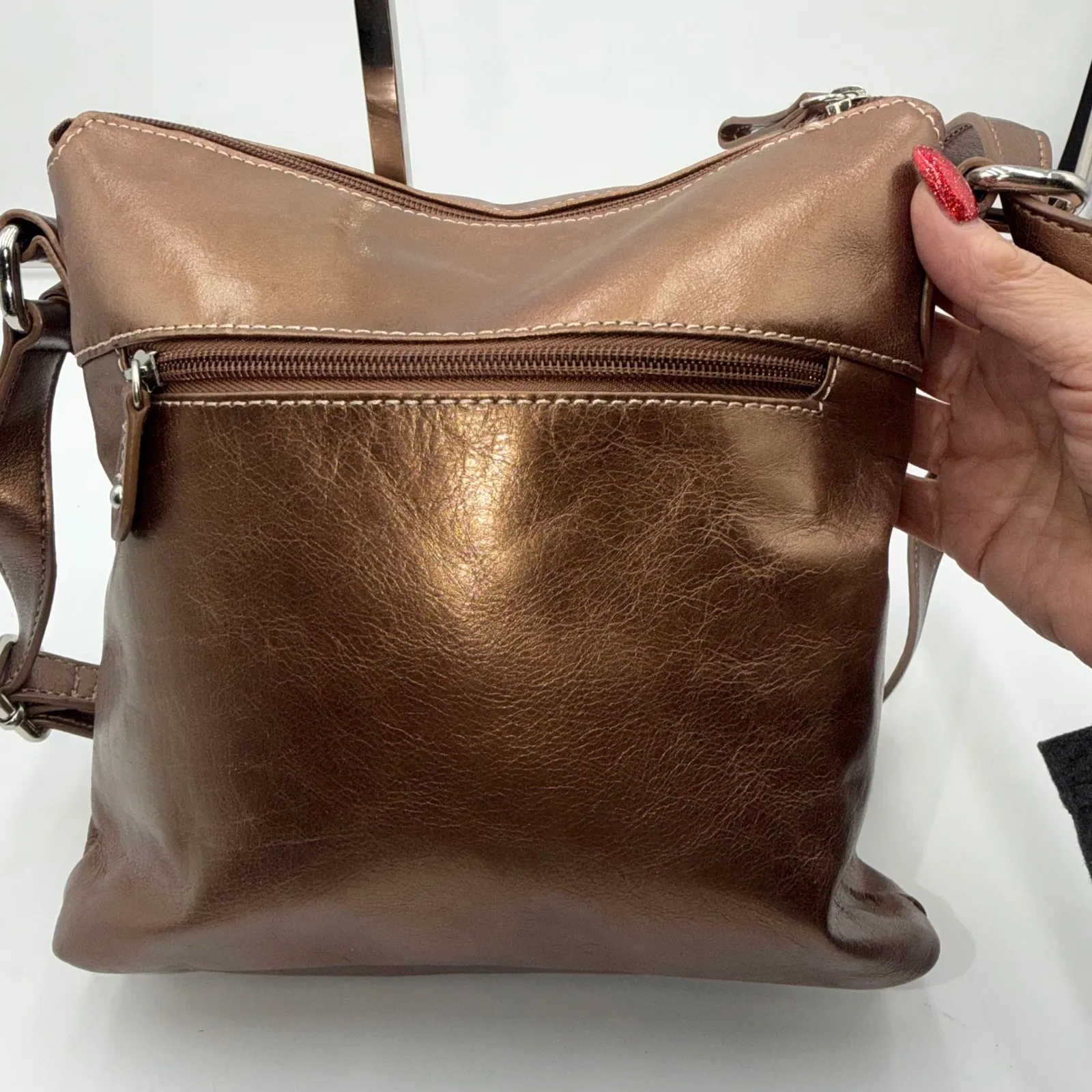 Gianni Bernini Metallic Bronze Leather Crossbody Shoulder Bag Purse Brown - Image 10