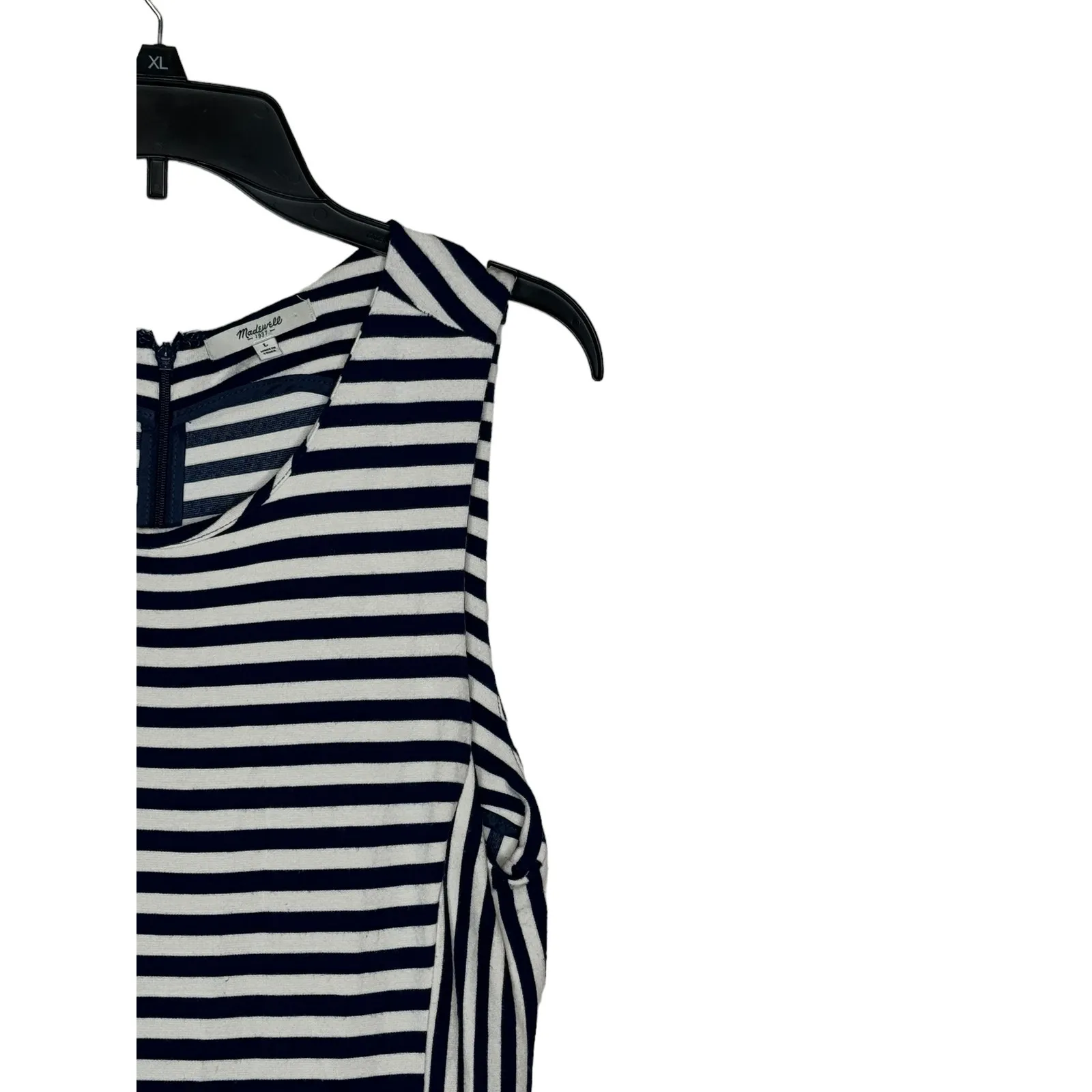 Madewell Women T-Shirt Dress Afternoon Sleeveless Striped‎ Pockets Pleated Large - Image 2