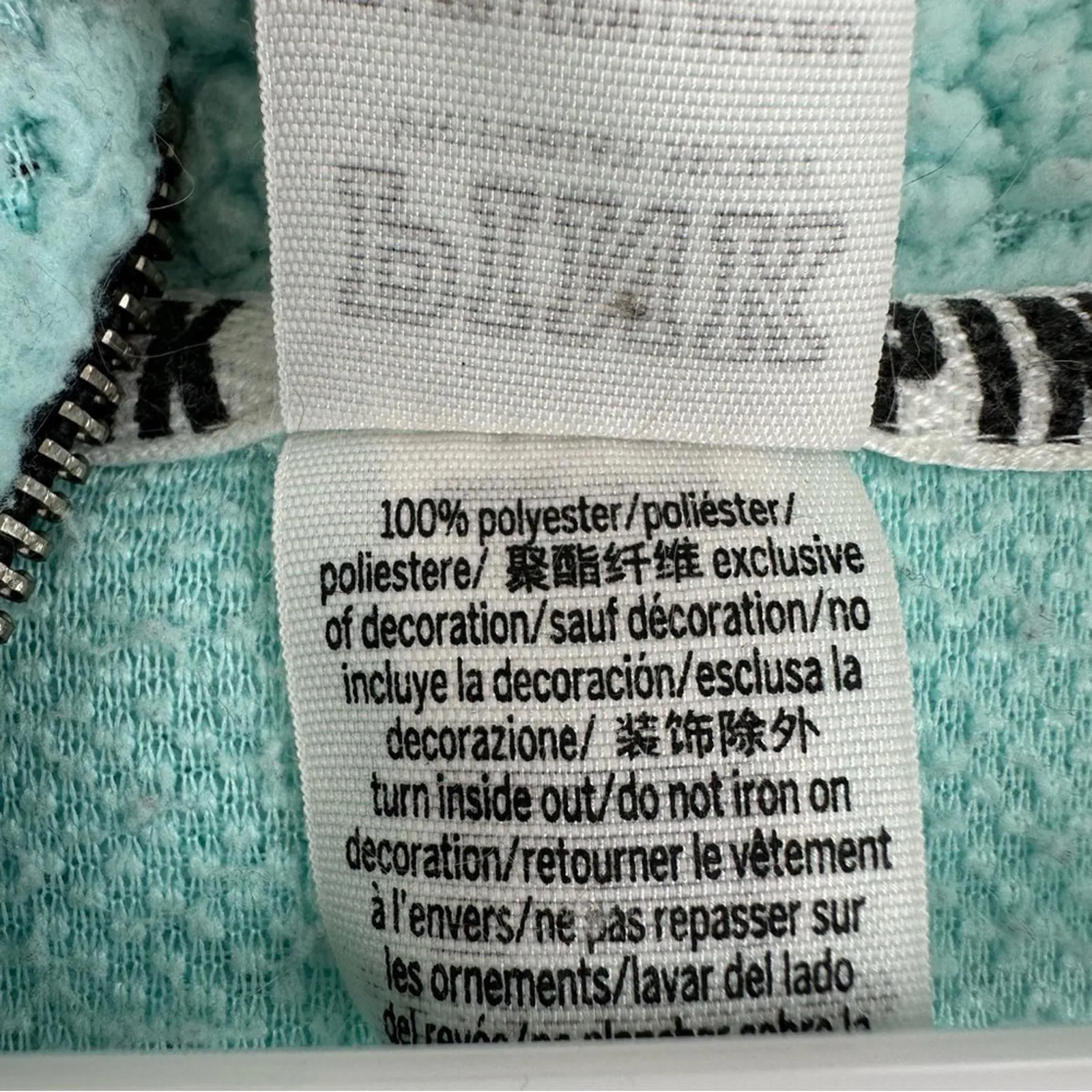 Victoria's Secret Pink Oversized Fleece Jacket Sweater Teal Blue 1/4 Zip-Up XS - Image 5