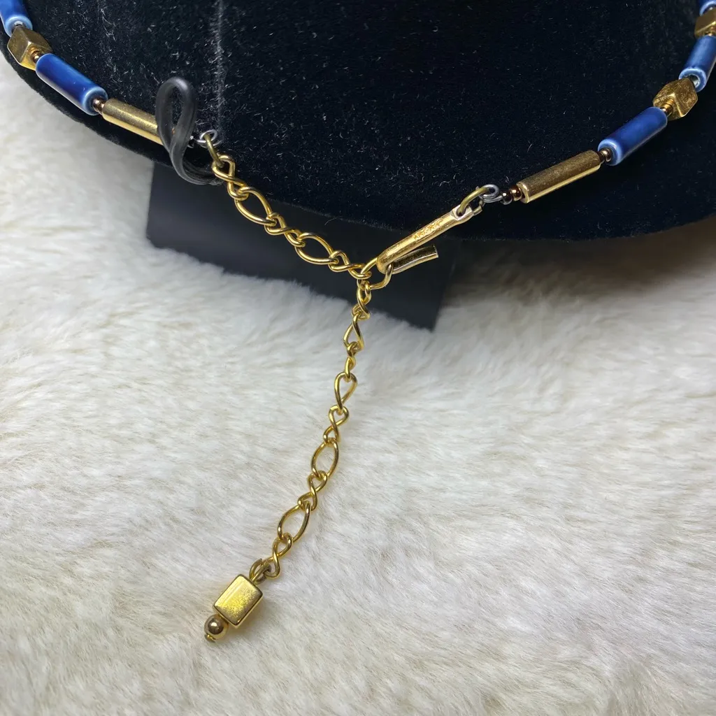 Japanese Vintage Blue & Gold Collar Necklace EUC - Image 4