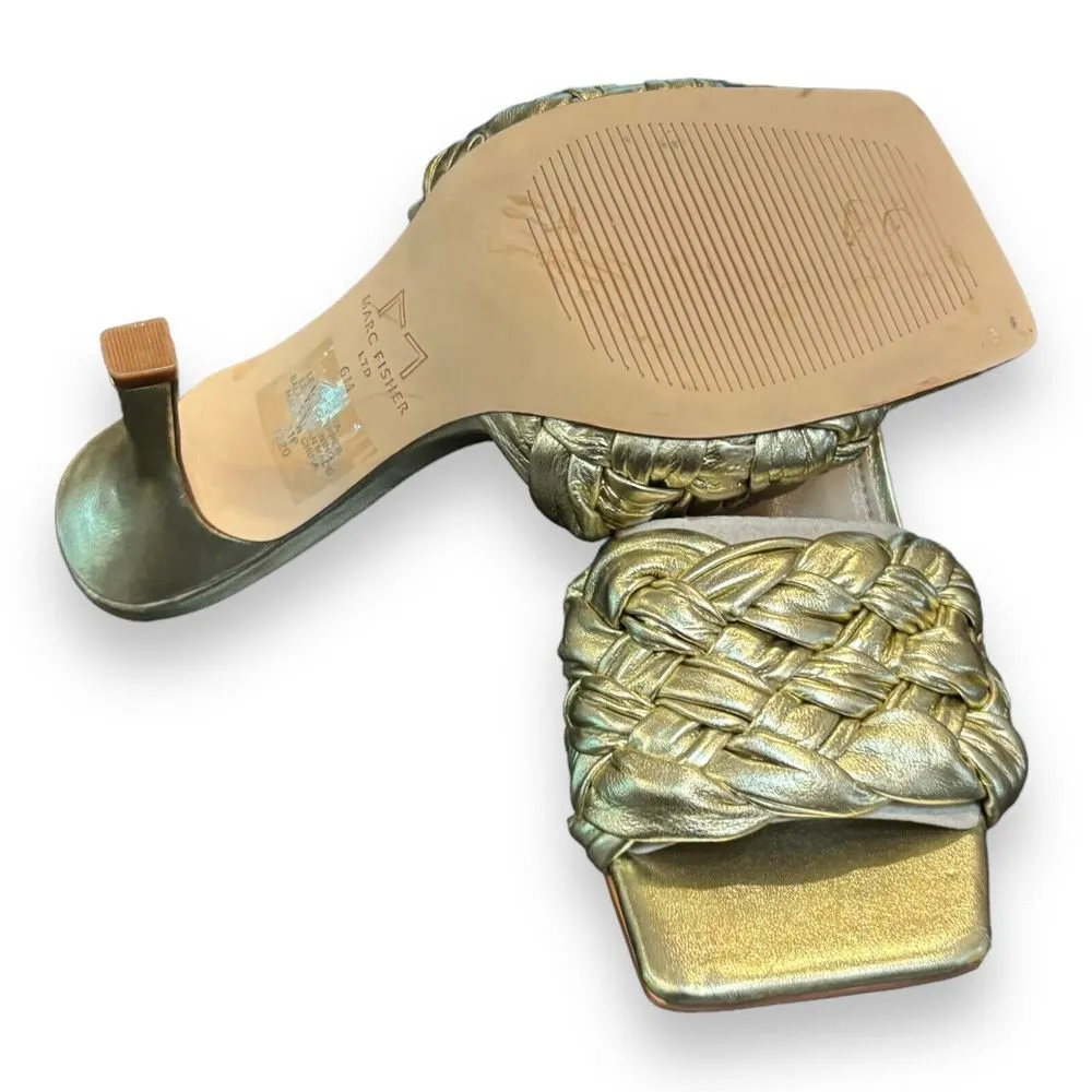Marc Fisher Women Draya Slide Sandals Heeled Gold Leather Sz 6M - Image 7