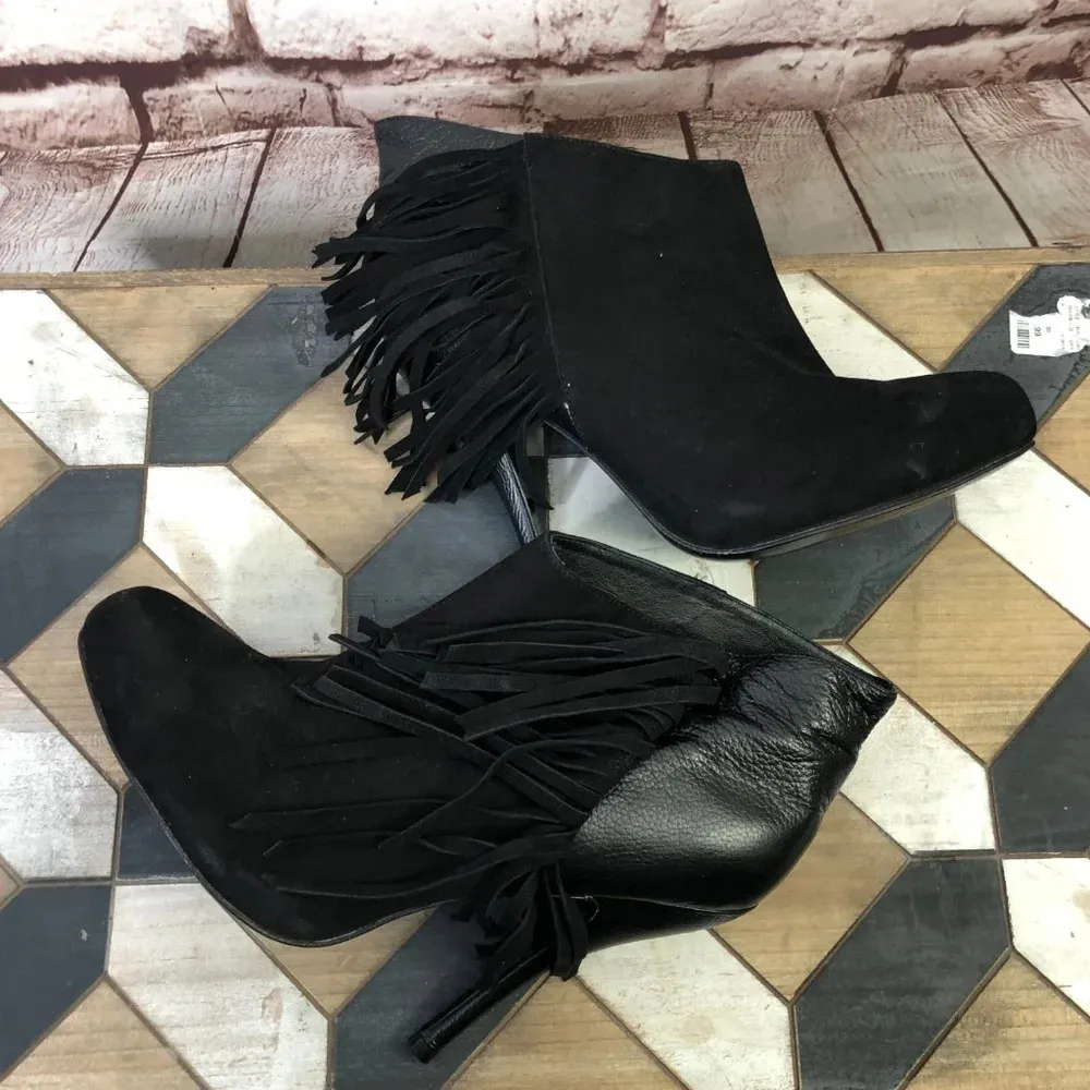 Plomo Black‎ Suede & Leather Fringe Heeled Booties Black Size 10 - Image 7