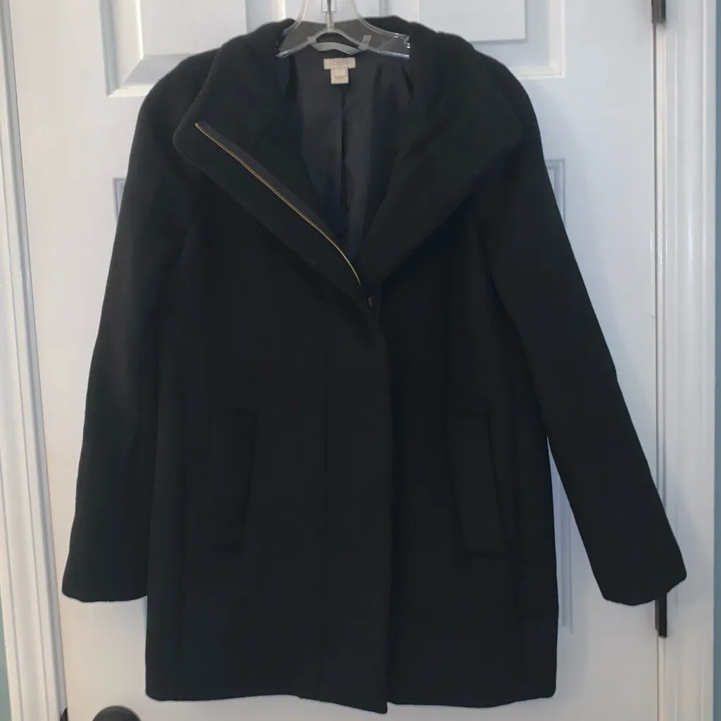 J. Crew Black Button Neck City Cocoon Wool Coat - Image 3