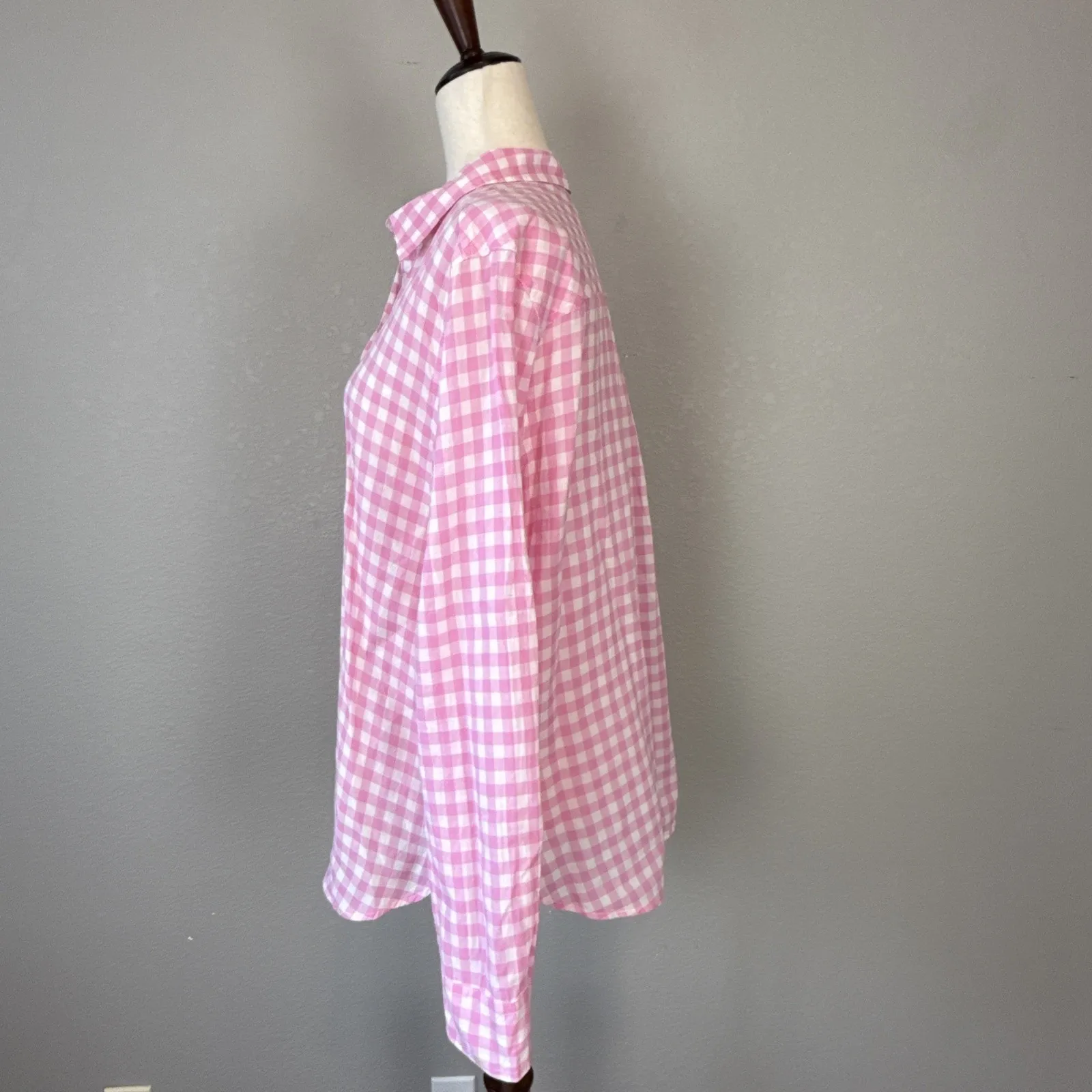 J Crew Women Classic Button Up Shirt Top Size 12 Lightweight Pink Gingham Cotton - Image 4