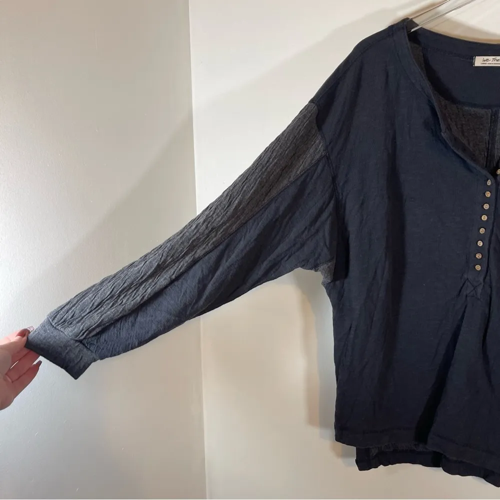 BACK AT IT BOHO COTTON HENLEY TOP 2-TONE BLACK CHARCOAL Size Large - Image 7