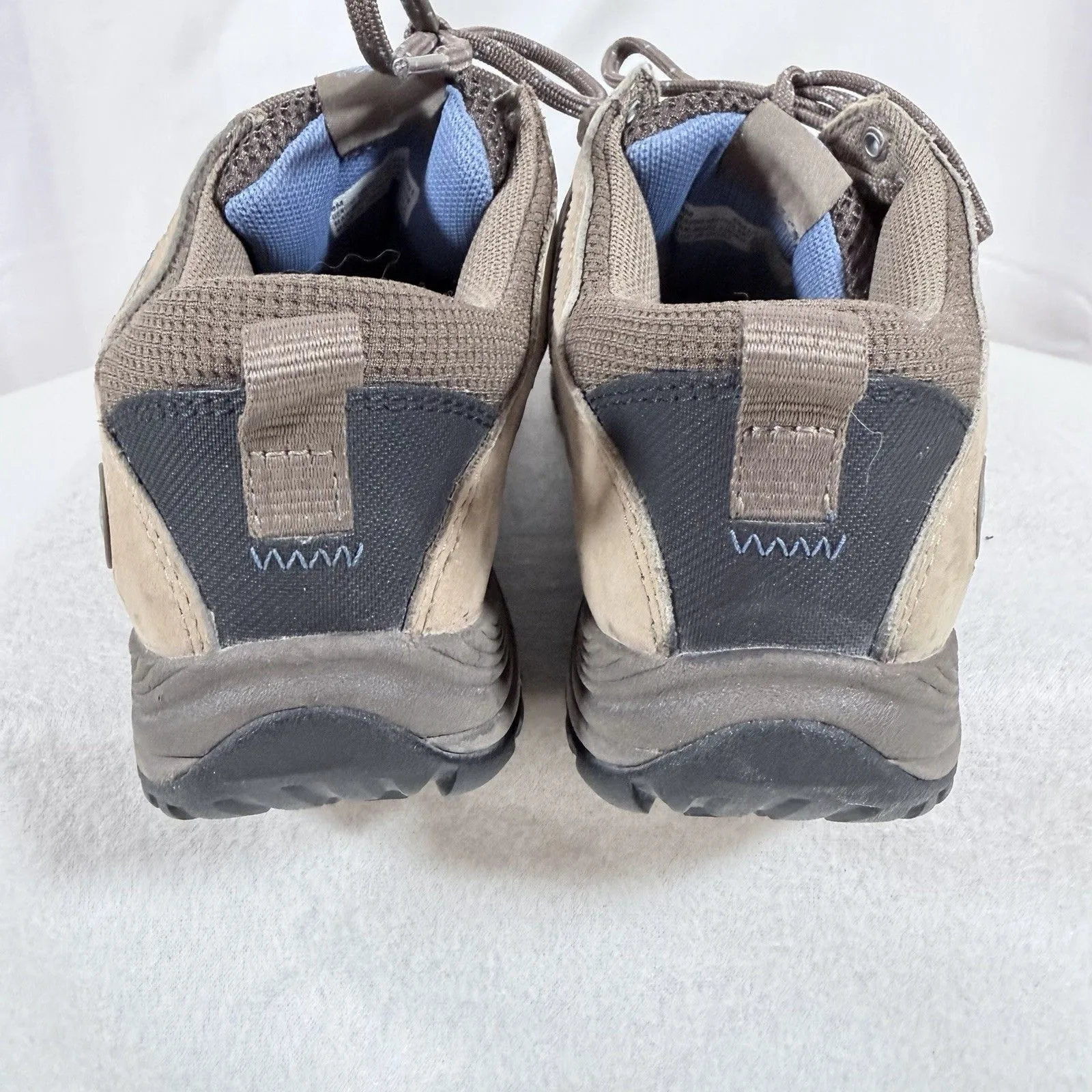 Timberland Womens 8 OrthoLite Hiking Sneaker Khaki Blue Leather Low Vibram Boot - Image 4