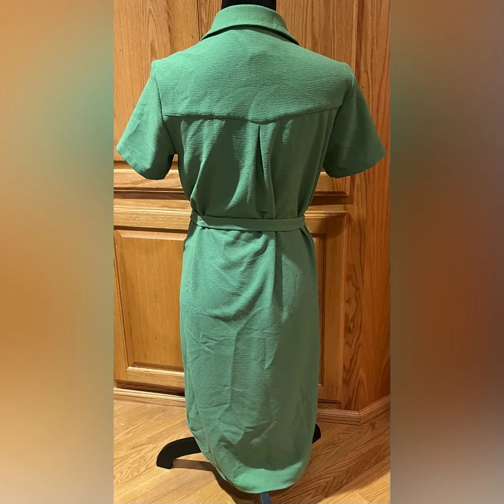 Rachel Parcell Everyday Woven Button-Up Belted Shirtdress Dress Green Size Small - Image 9